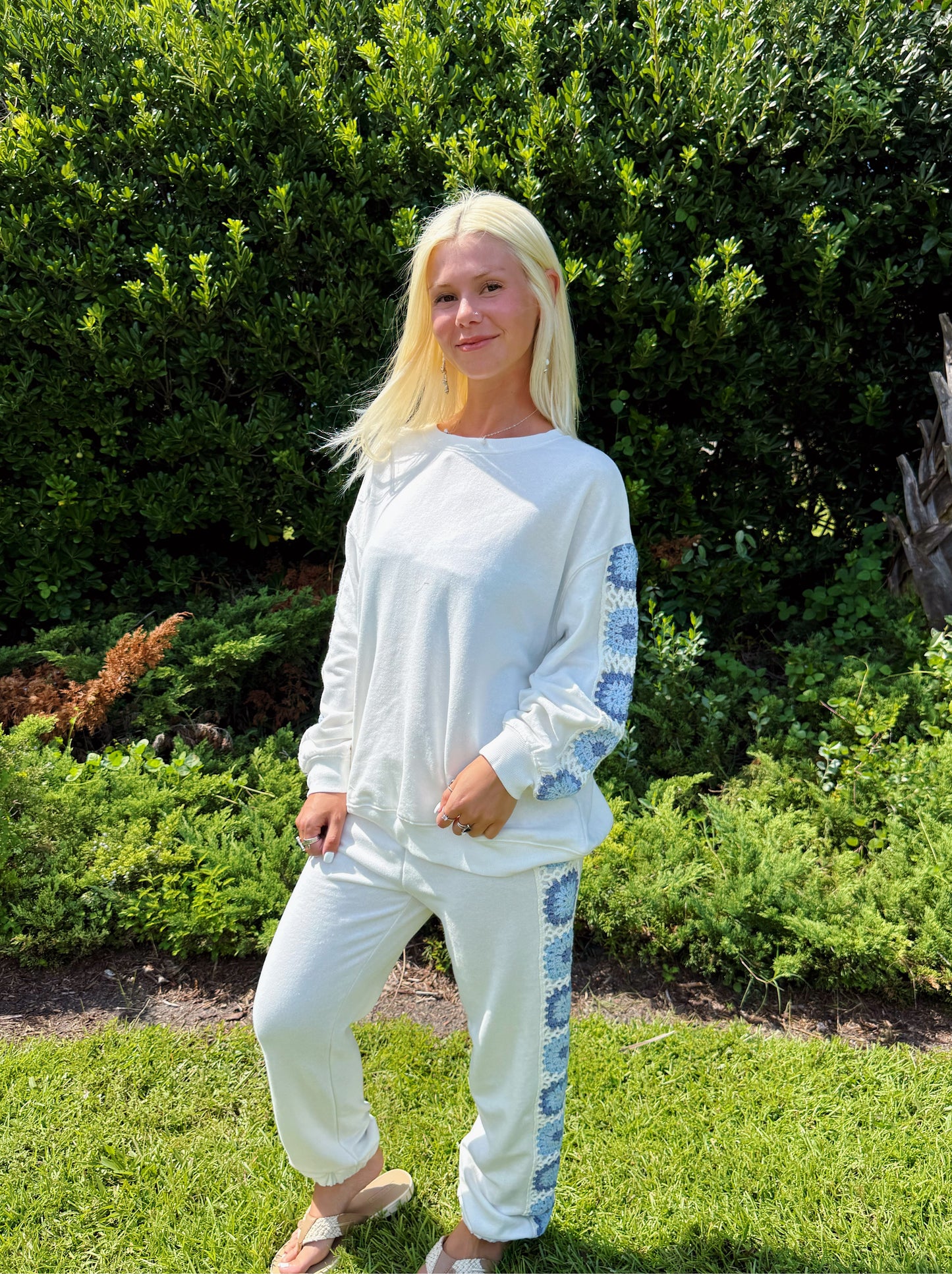 White & Blue Crochet Joggers