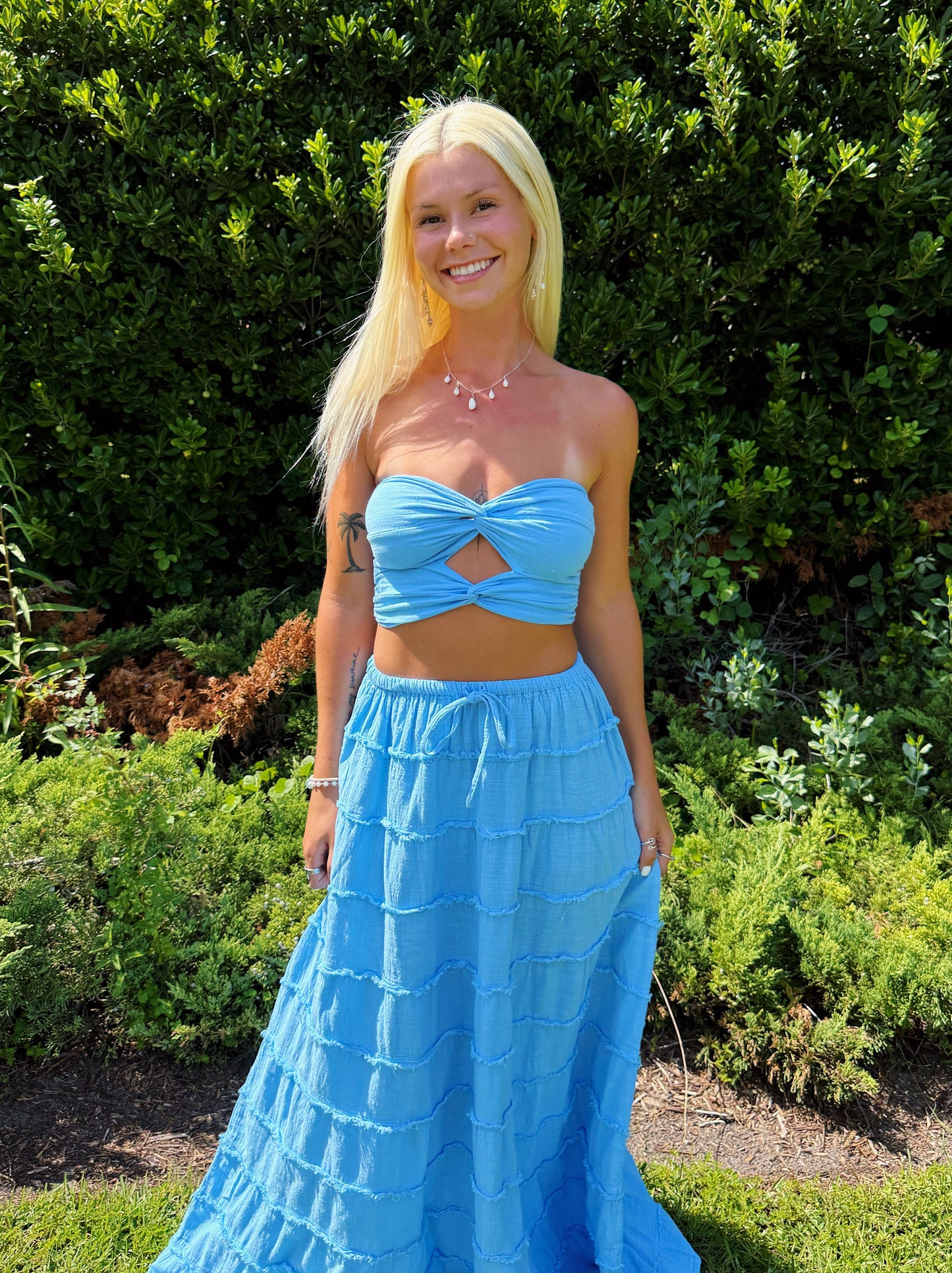 Ocean Blue Double Twist Tube Top & Matching Flowy Skirt
