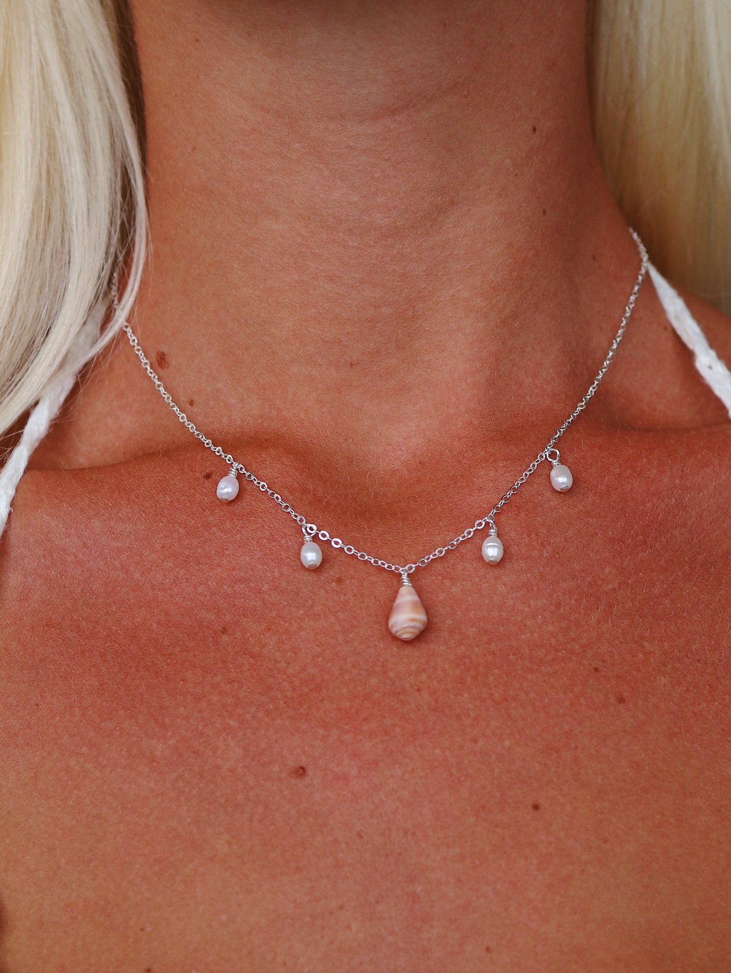 Sterling Silver Pink Cone Shell & Baroque Pearl Multi Necklace