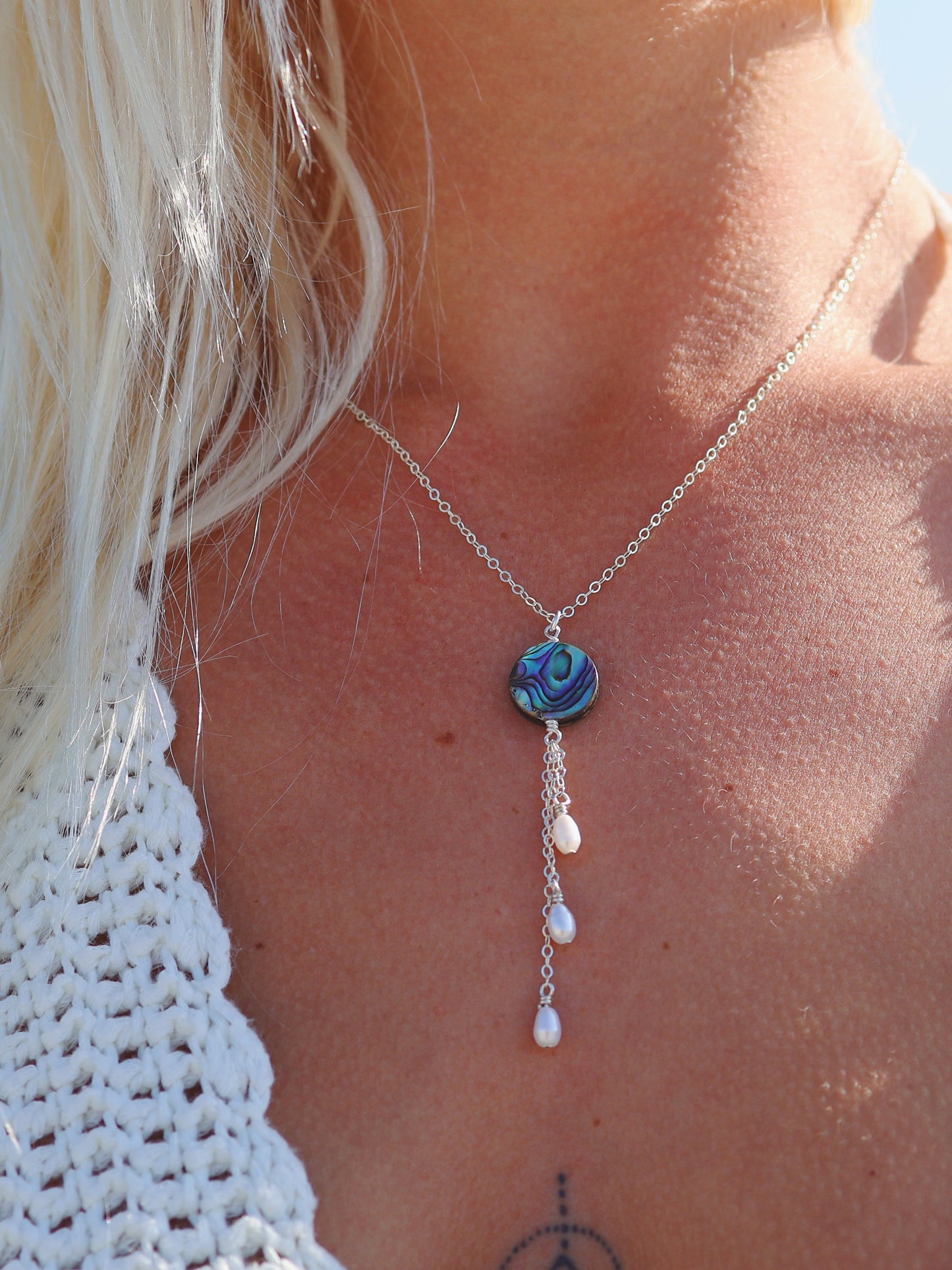Sterling Silver Abalone Pearl Triple Drop Necklace