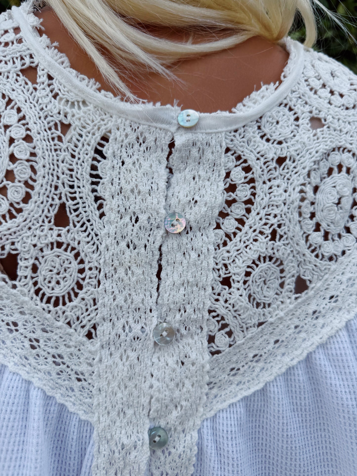 White Boho Contrast Crochet Knit Top