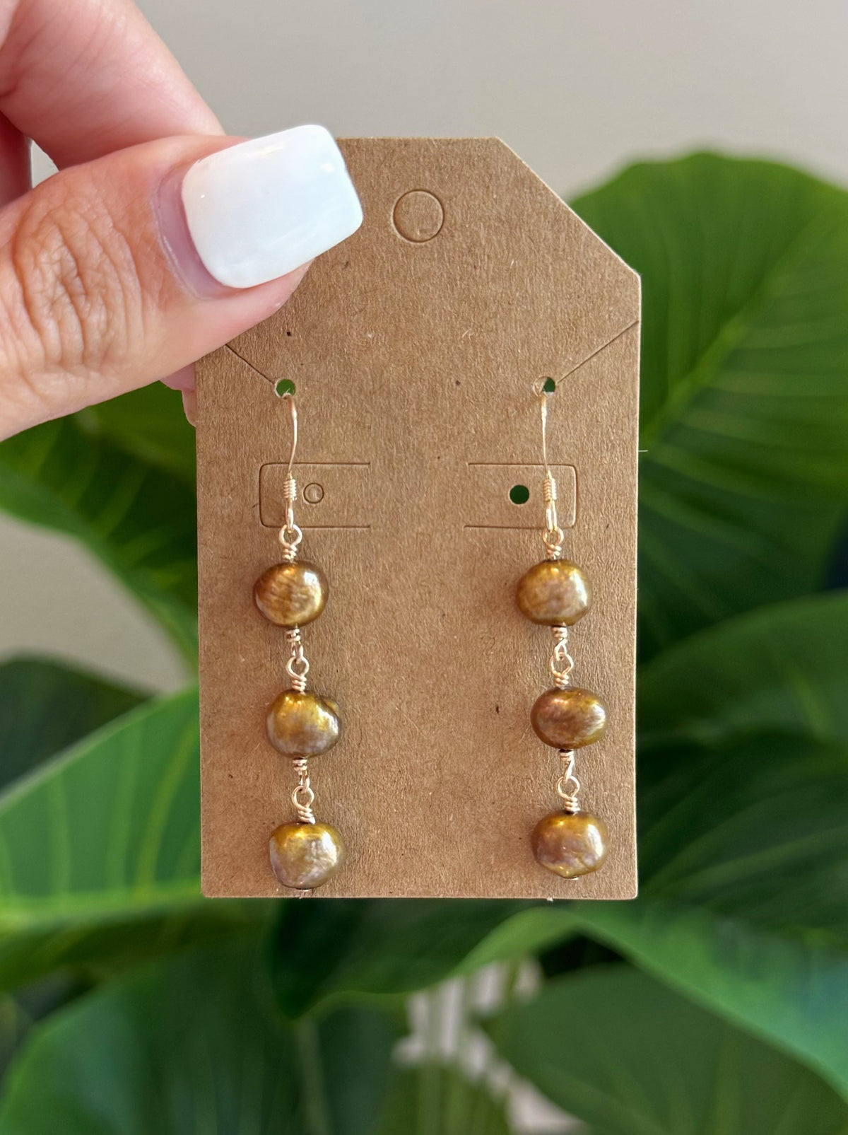 Gold Filled Golden Brown Pearl Stack Earrings