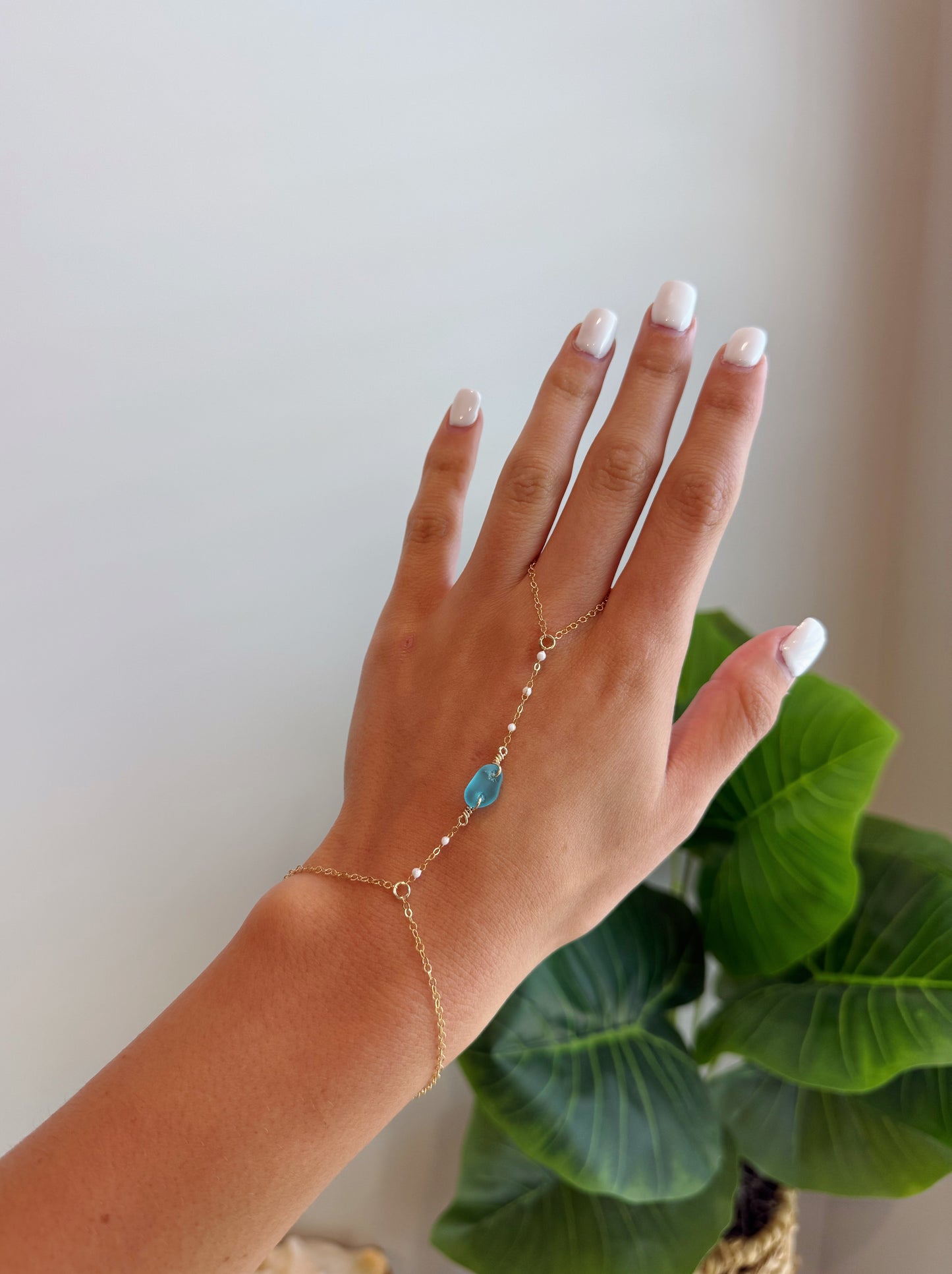 Gold Filled Sea Glass Hand Chain (YOU PICK COLOR SEA GLASS)