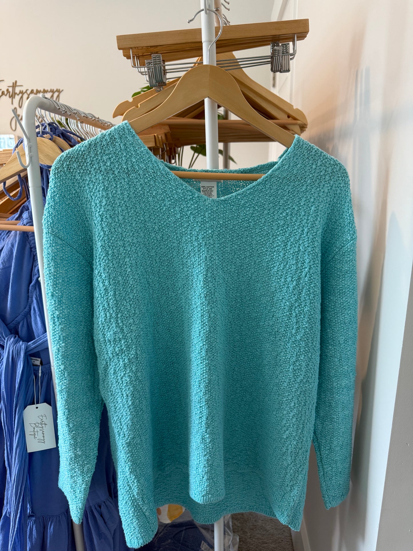 Aqua V Neck Summer Sweater