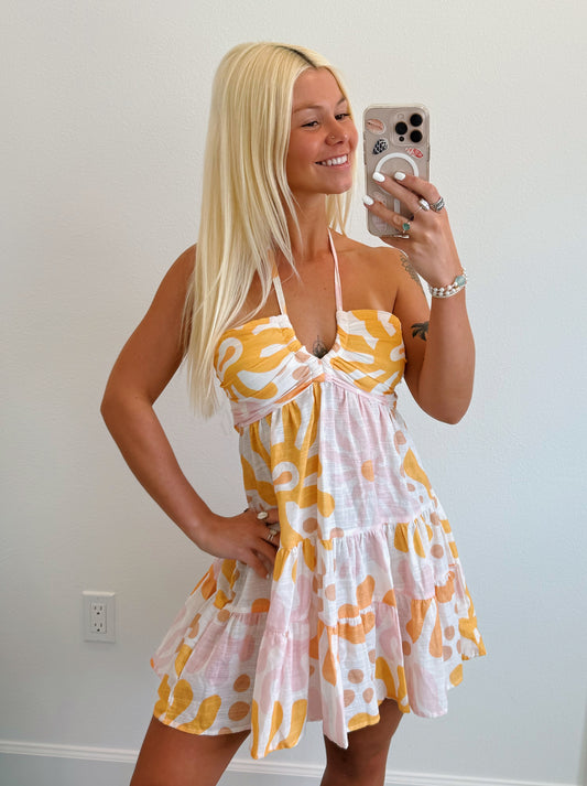 Blue Tropical & Summer Sorbet Tie Back Flowy Dress