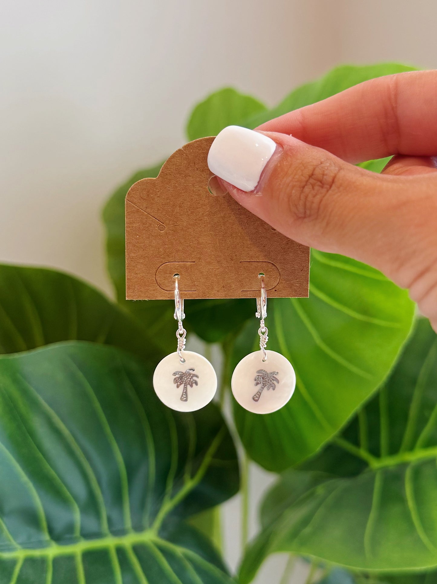 Silver Mother of Pearl Palm Earrings