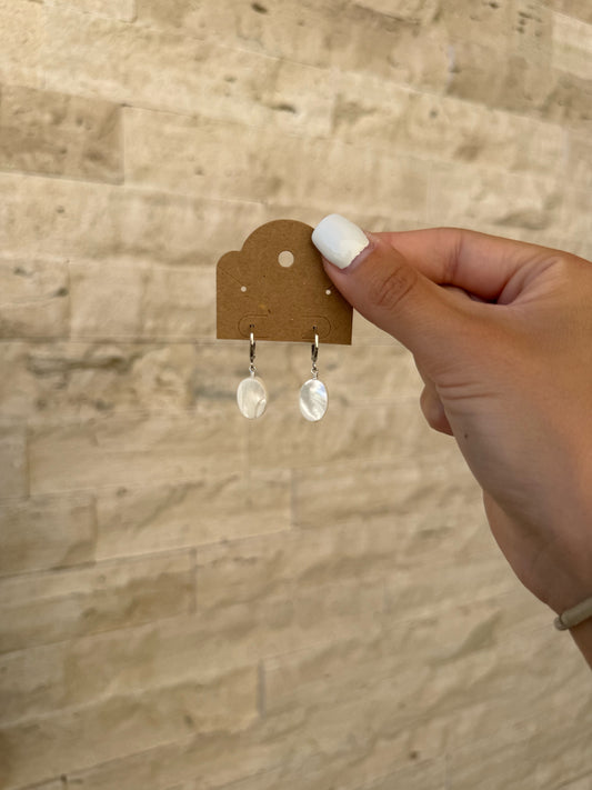 Sterling Silver Oval Mother of Pearl Hoop Earrings