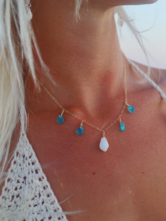 Gold Filled Sea Glass & White Shell Multi Necklace
