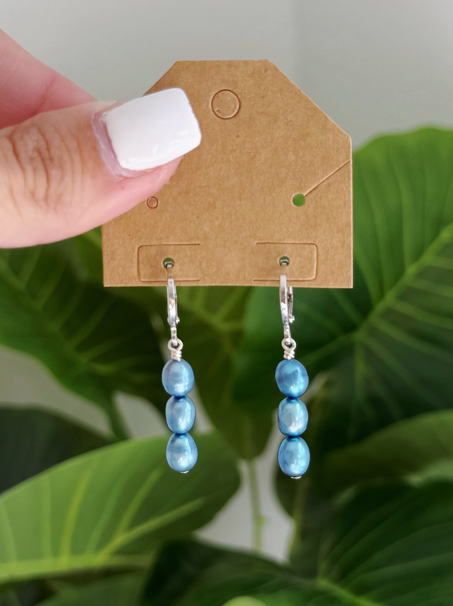 Sterling Silver Deep Blue Pearl Hoop Earrings