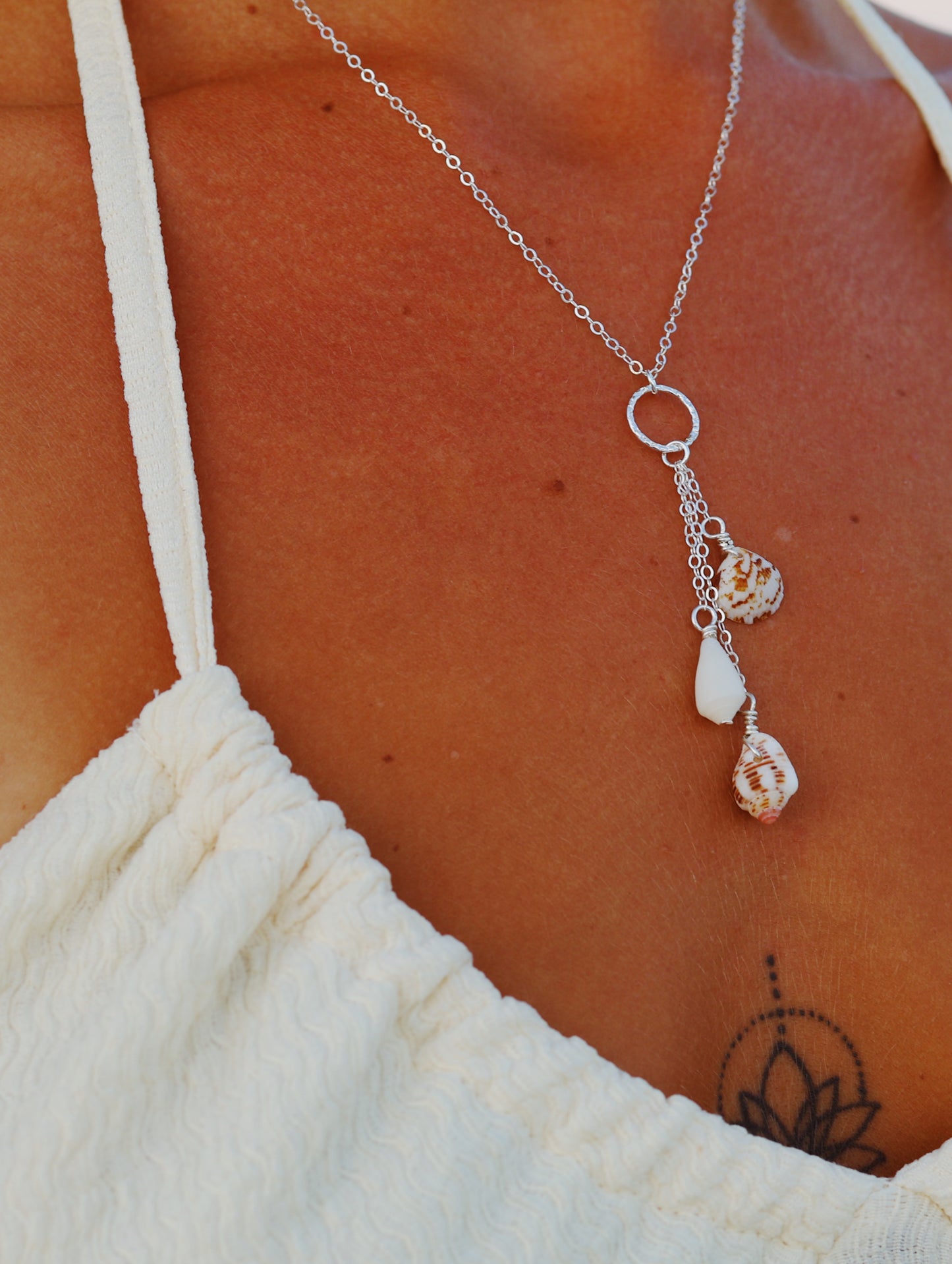 Sterling Silver Cayman Shell Triple Drop Necklace