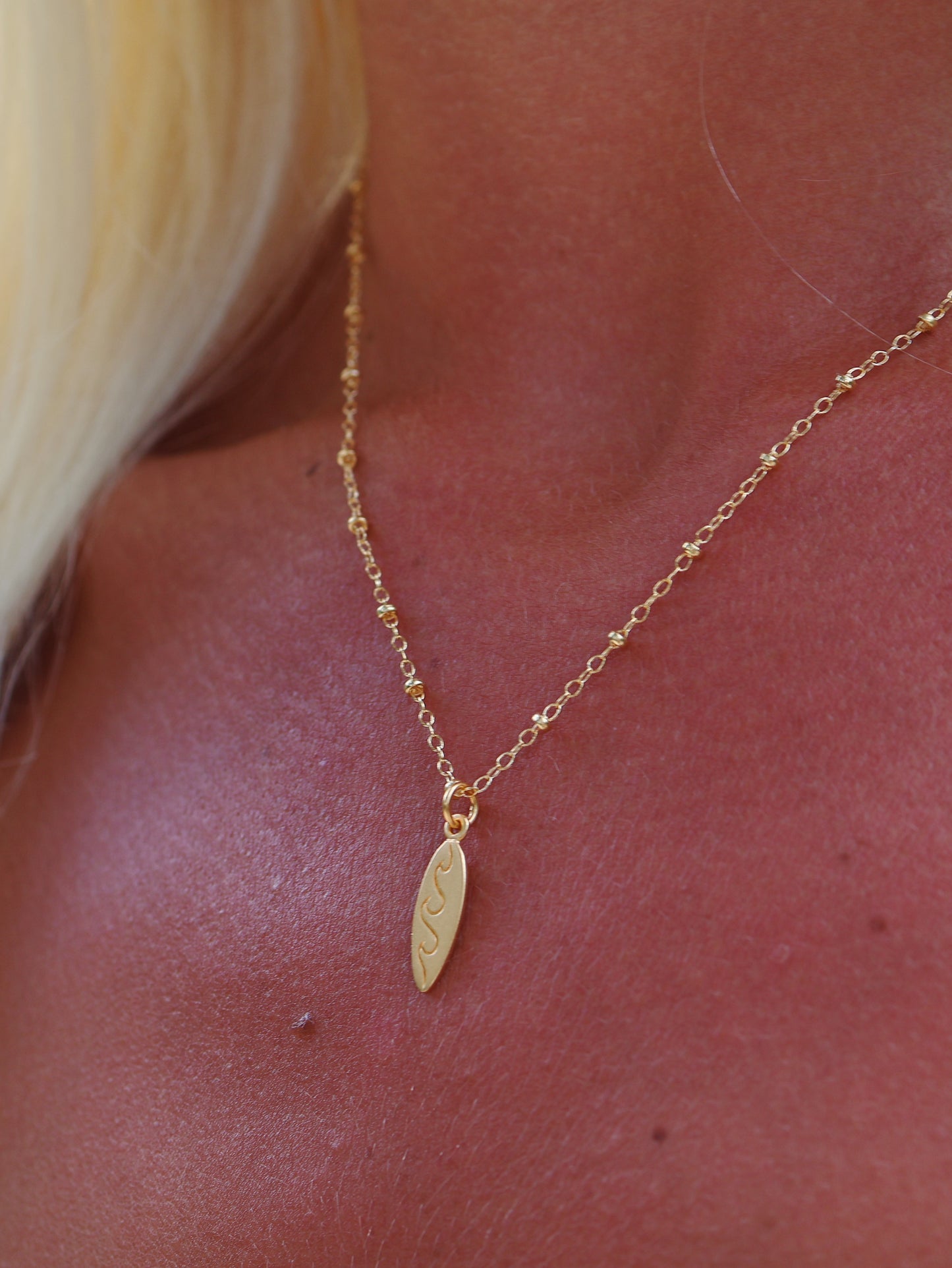 Gold Filled Surfboard Charm Necklace
