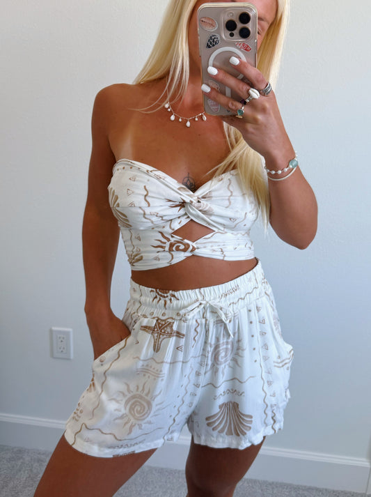Sand Shell Double Twist Tube Top & Flowy Shorts (Sold Seperately)
