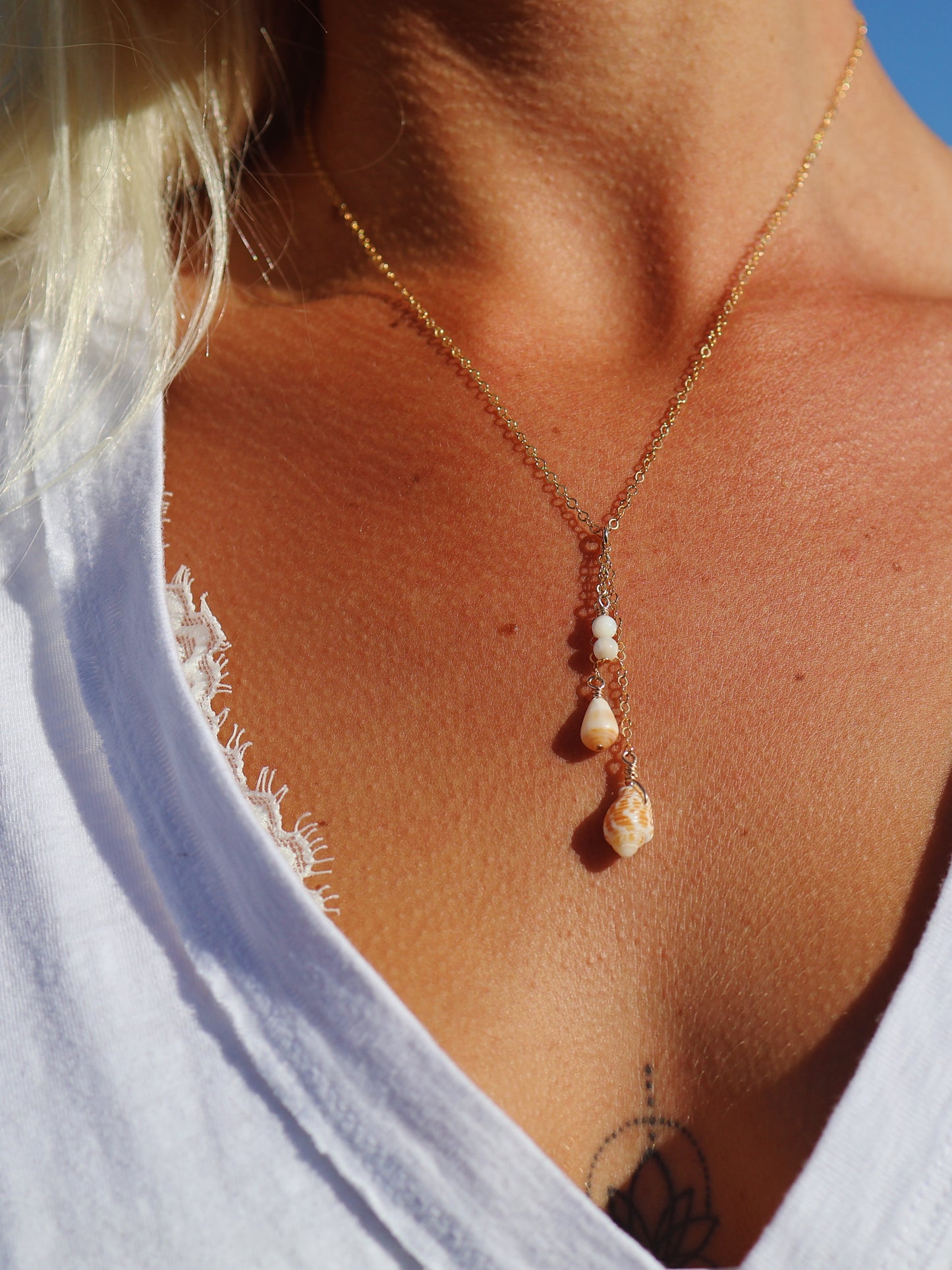 Gold Filled Shell Lover Triple Drop Necklace