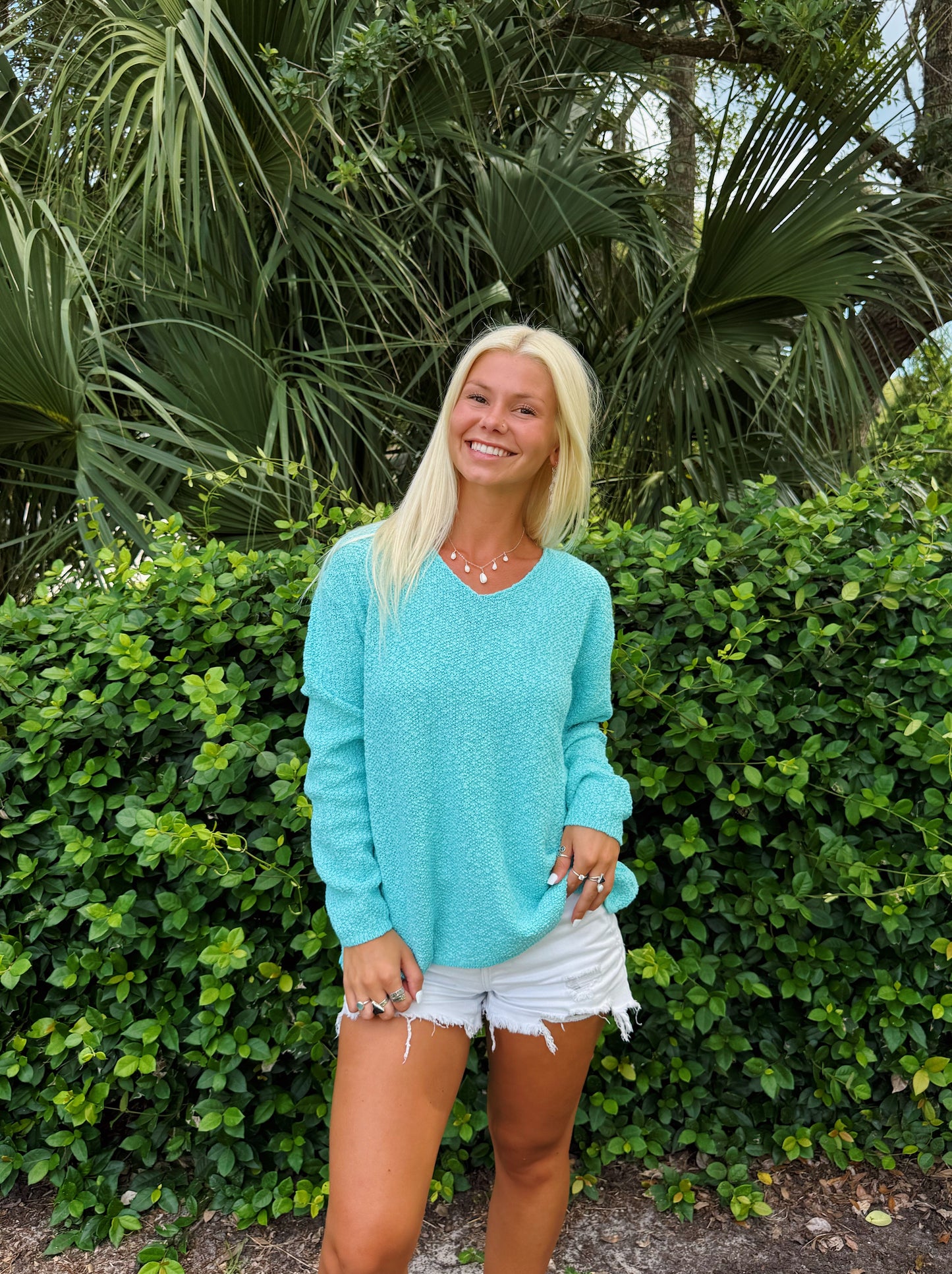 Aqua V Neck Summer Sweater