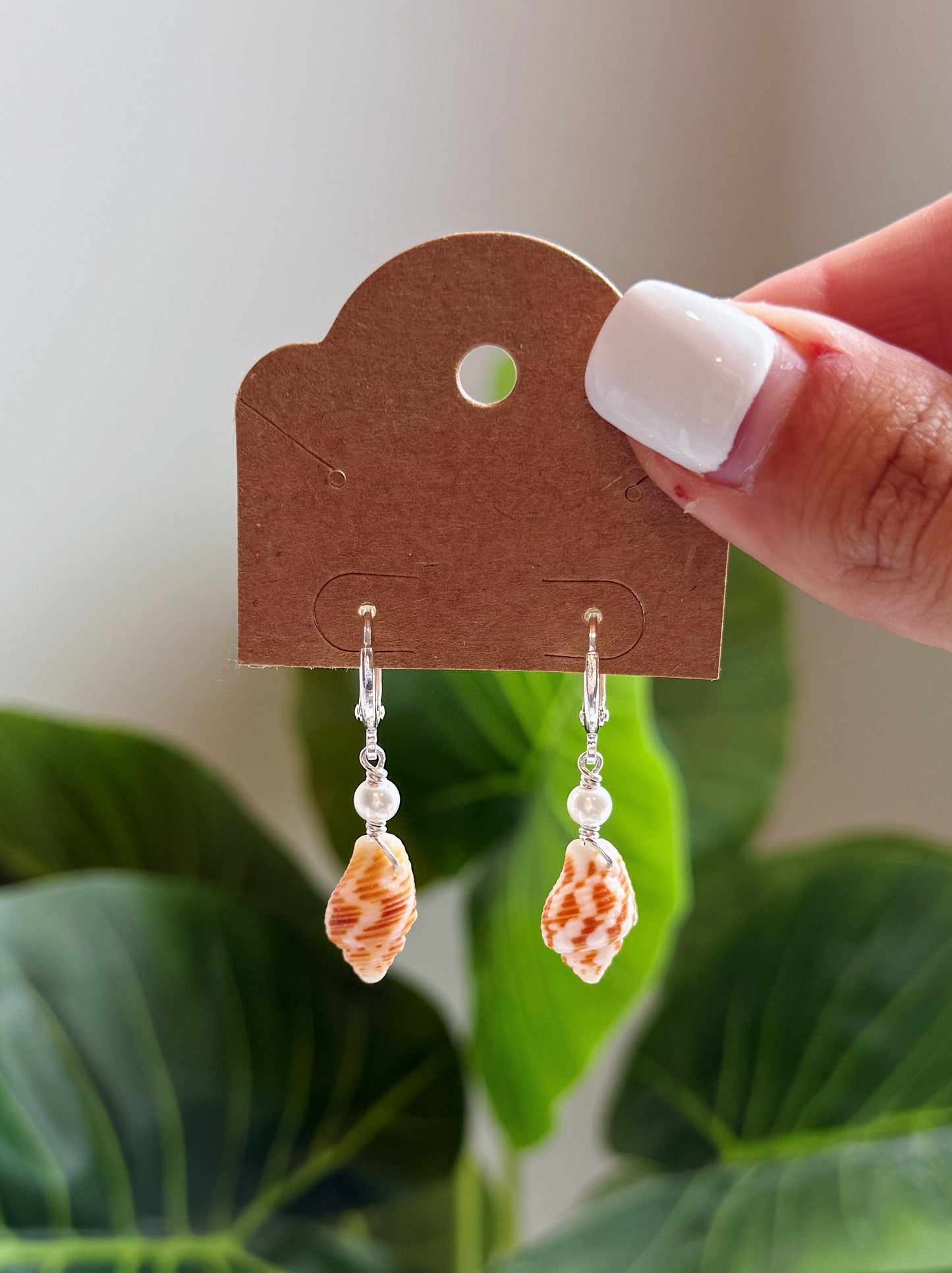 Silver Cayman Spiral Shell Pearl Hoop Earrings