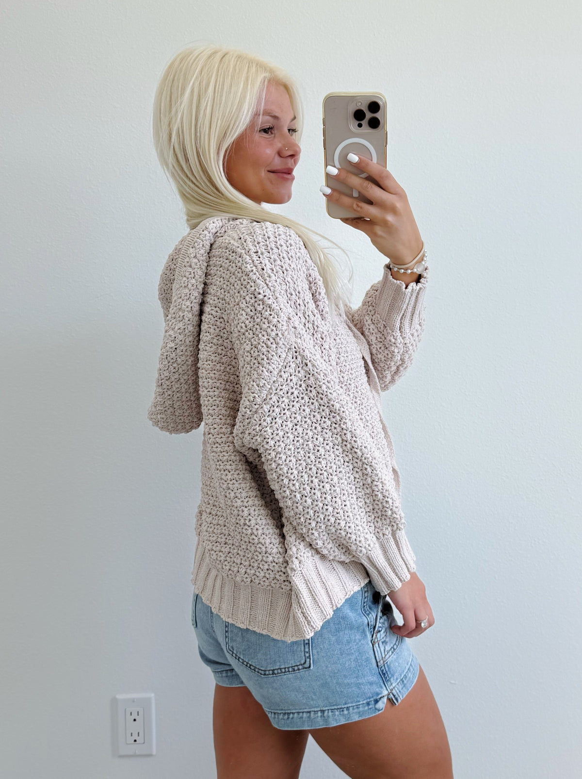 Cable Knit Textured Zip Hoodie Sweater