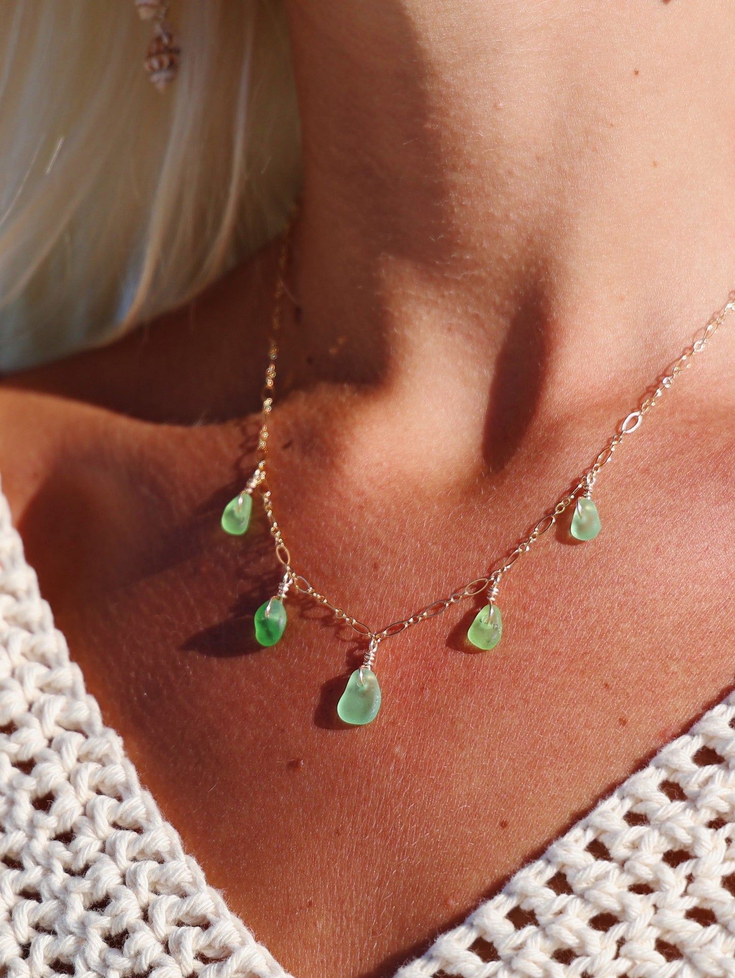Gold Filled Mix Green Sea Glass Multi Necklace