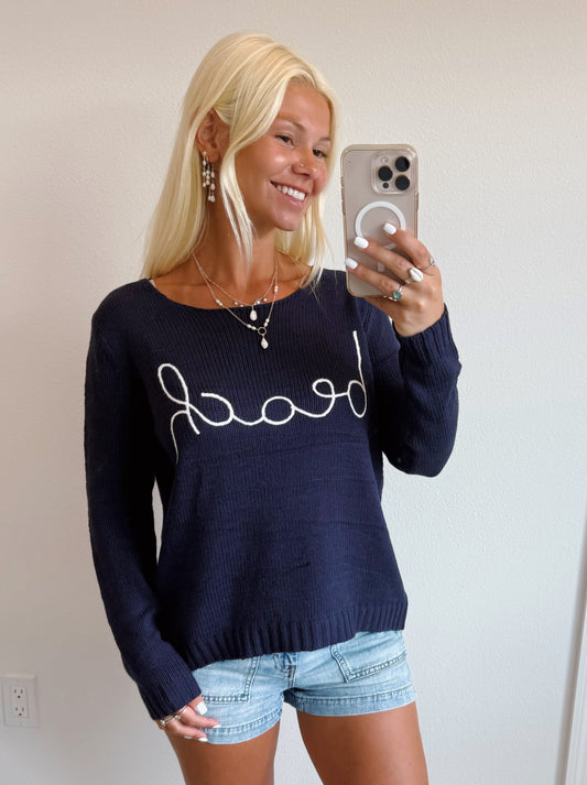 Script Beach Scoop Neck Sweater