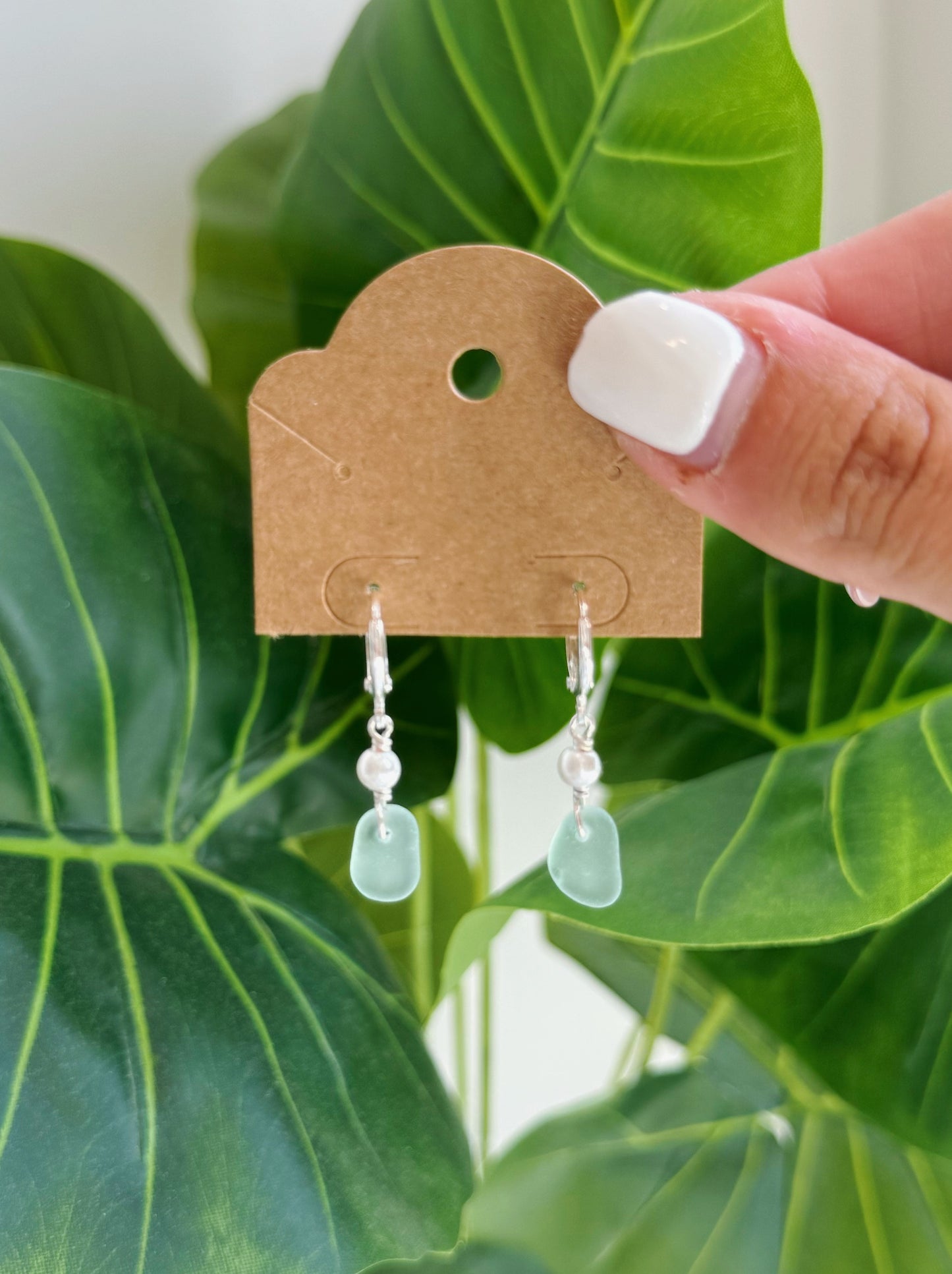 Silver Sea Foam Sea Glass Pearl Hoop Earrings