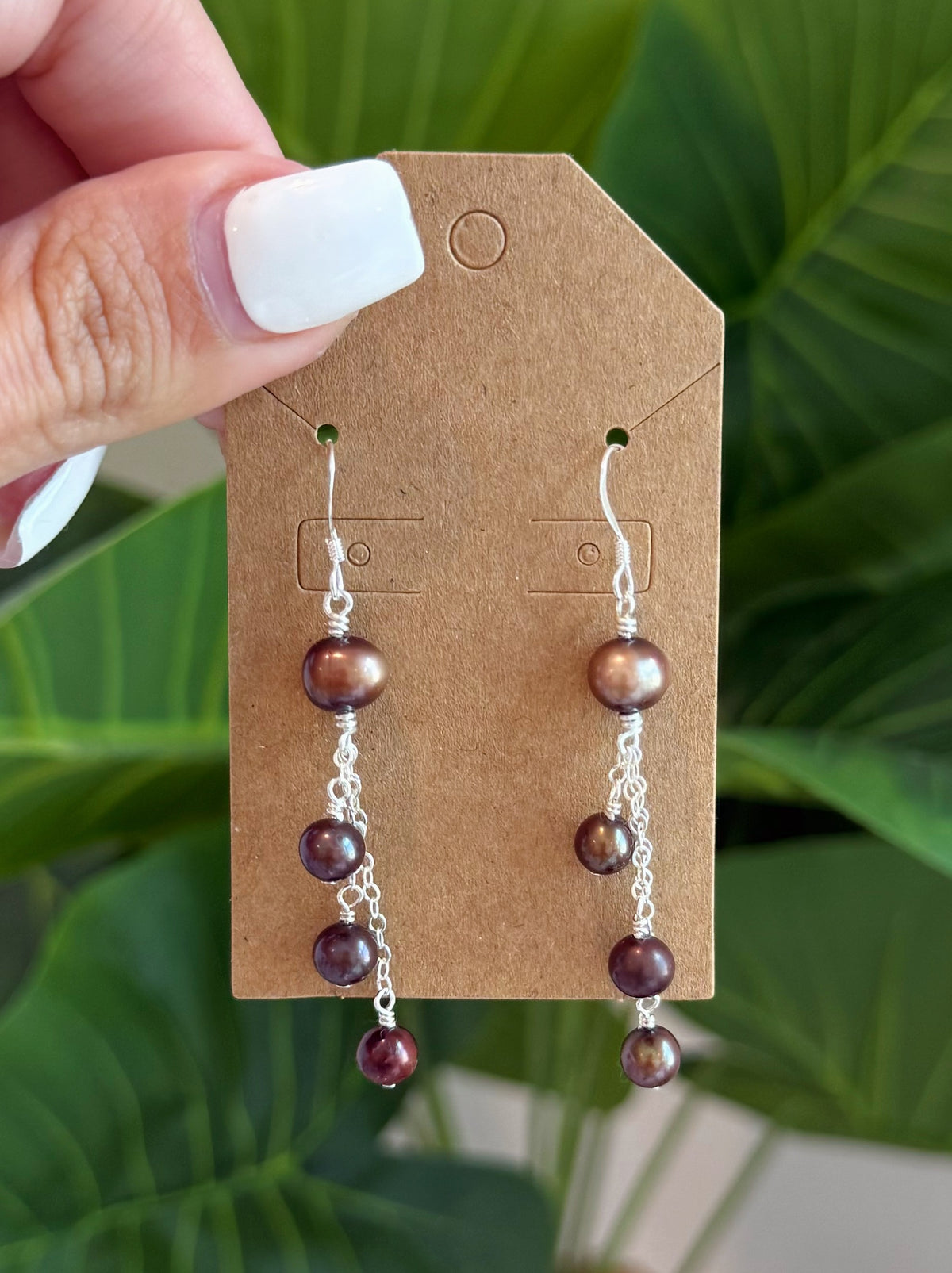 Sterling Silver Brown Pearl Triple Drop Earrings