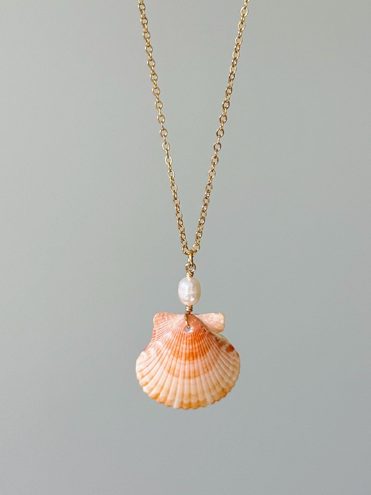 Gold Filled Sunset Peach Scallop Shell Pearl Necklace