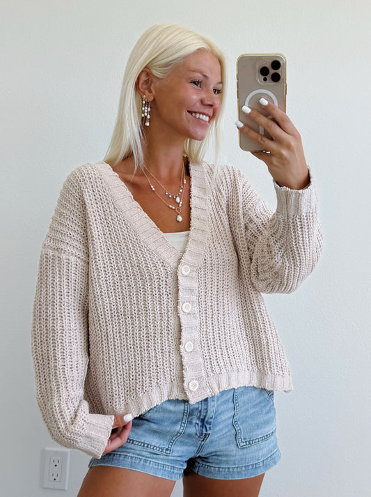 Chenille Cable Knit Button Down Cardigan Sweater