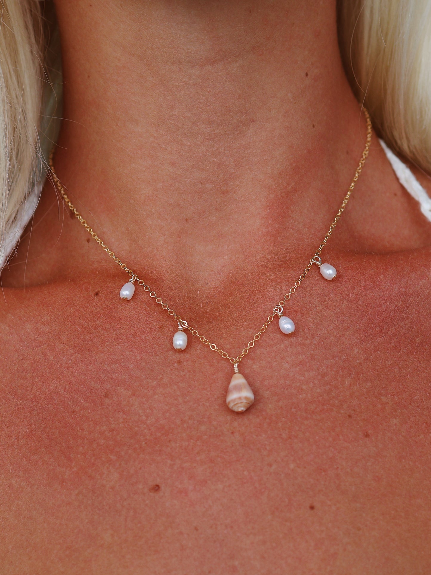 Gold Filled Pink Cone Shell & Baroque Pearl Multi Necklace