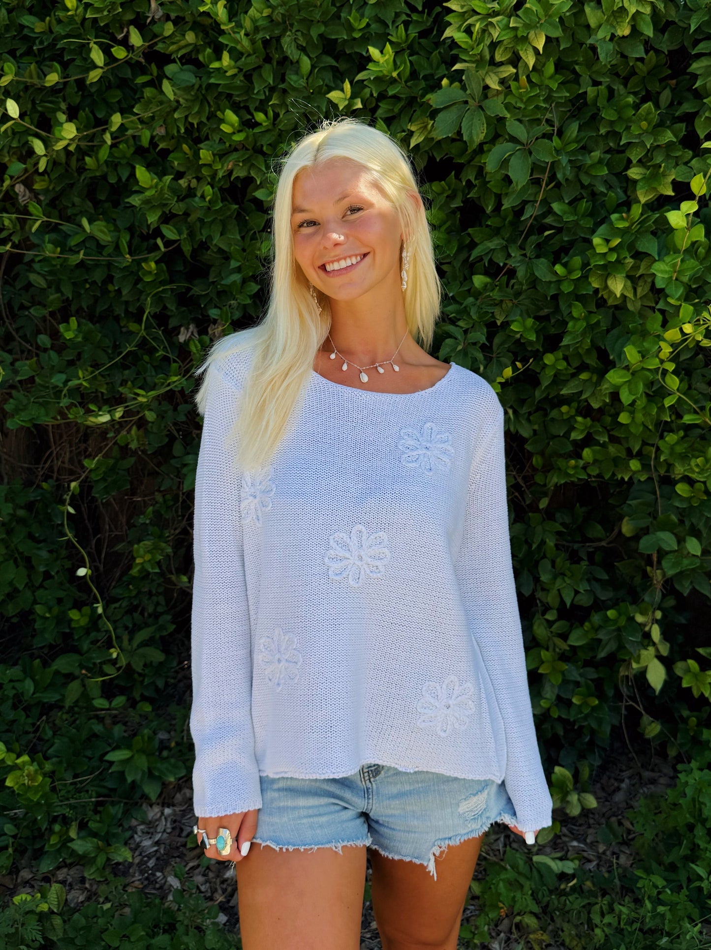 White Flower Detail Sweater