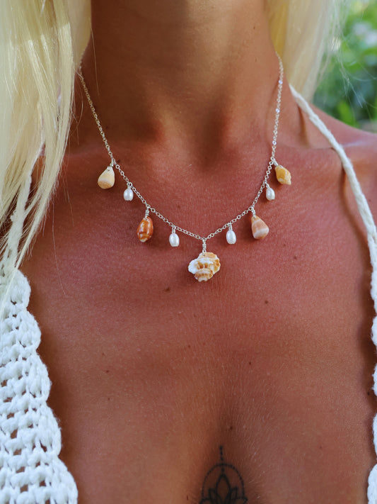 Sterling Silver Sunset Shell Baroque Pearl Multi Necklace