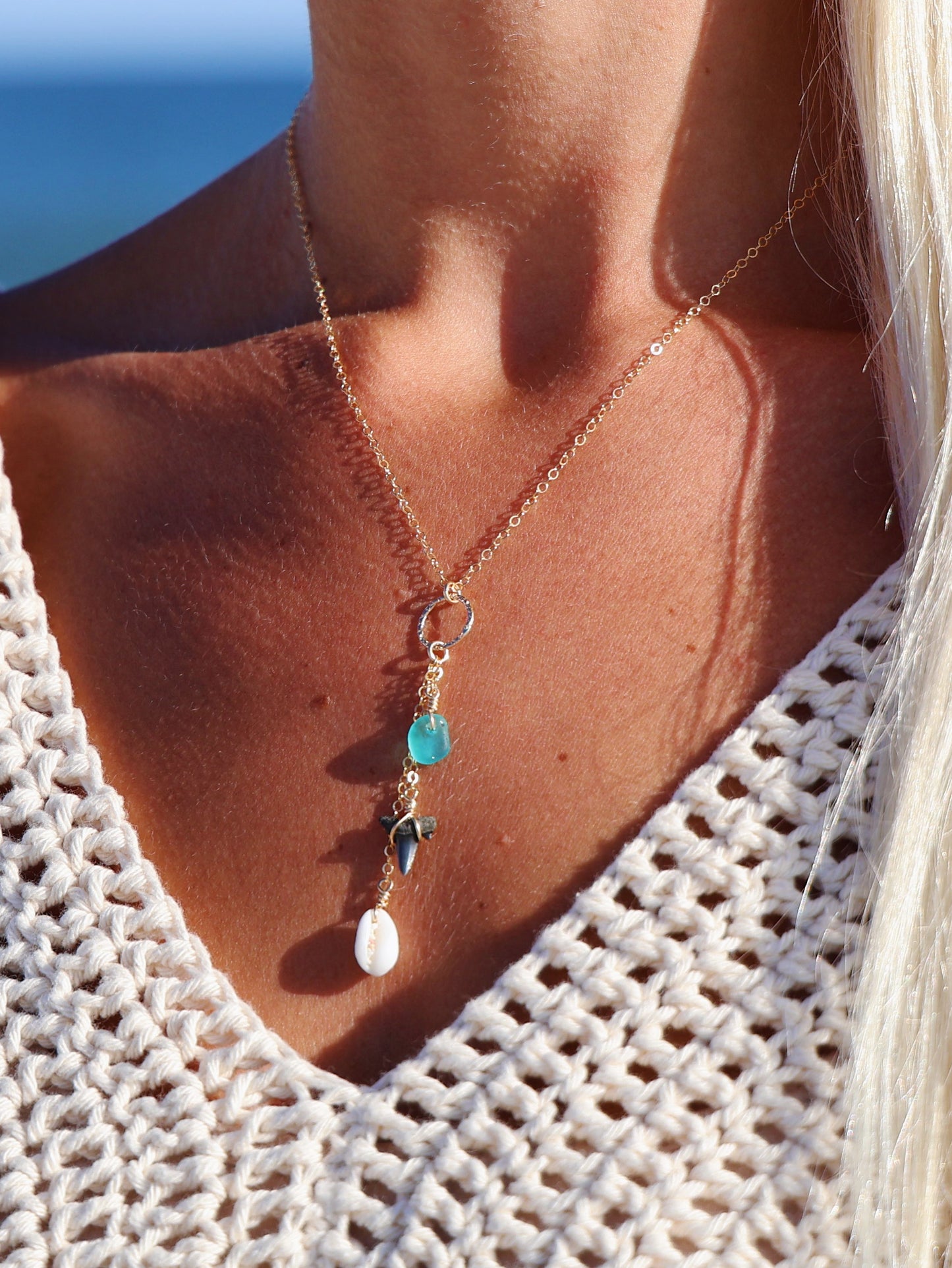 Gold Filled Teal Triple Drop Necklace