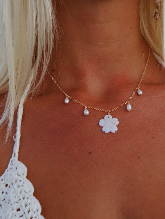 Gold Filled Hibiscus Pearl Multi Necklace