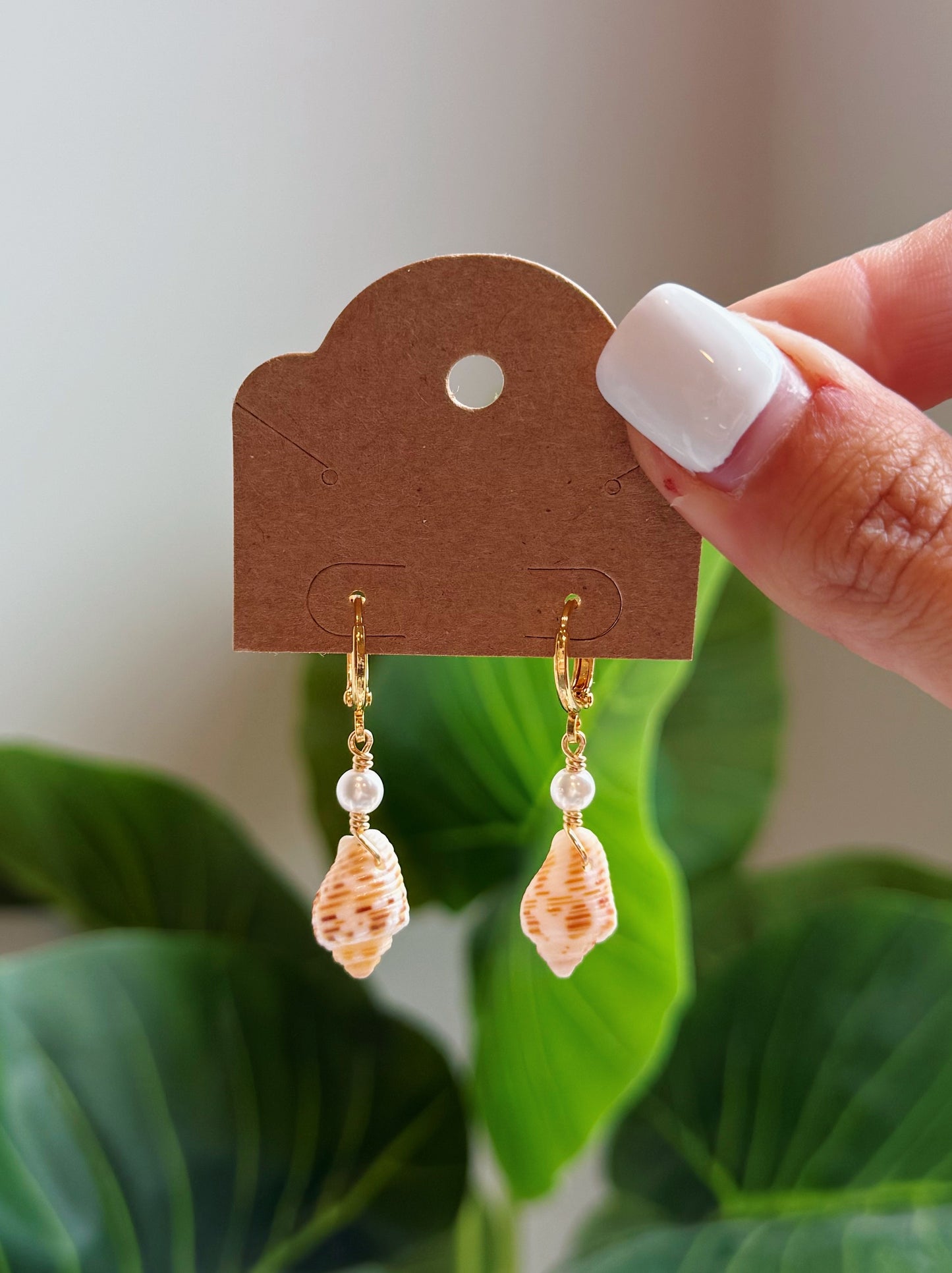 Gold Cayman Spiral Shell Pearl Hoop Earrings