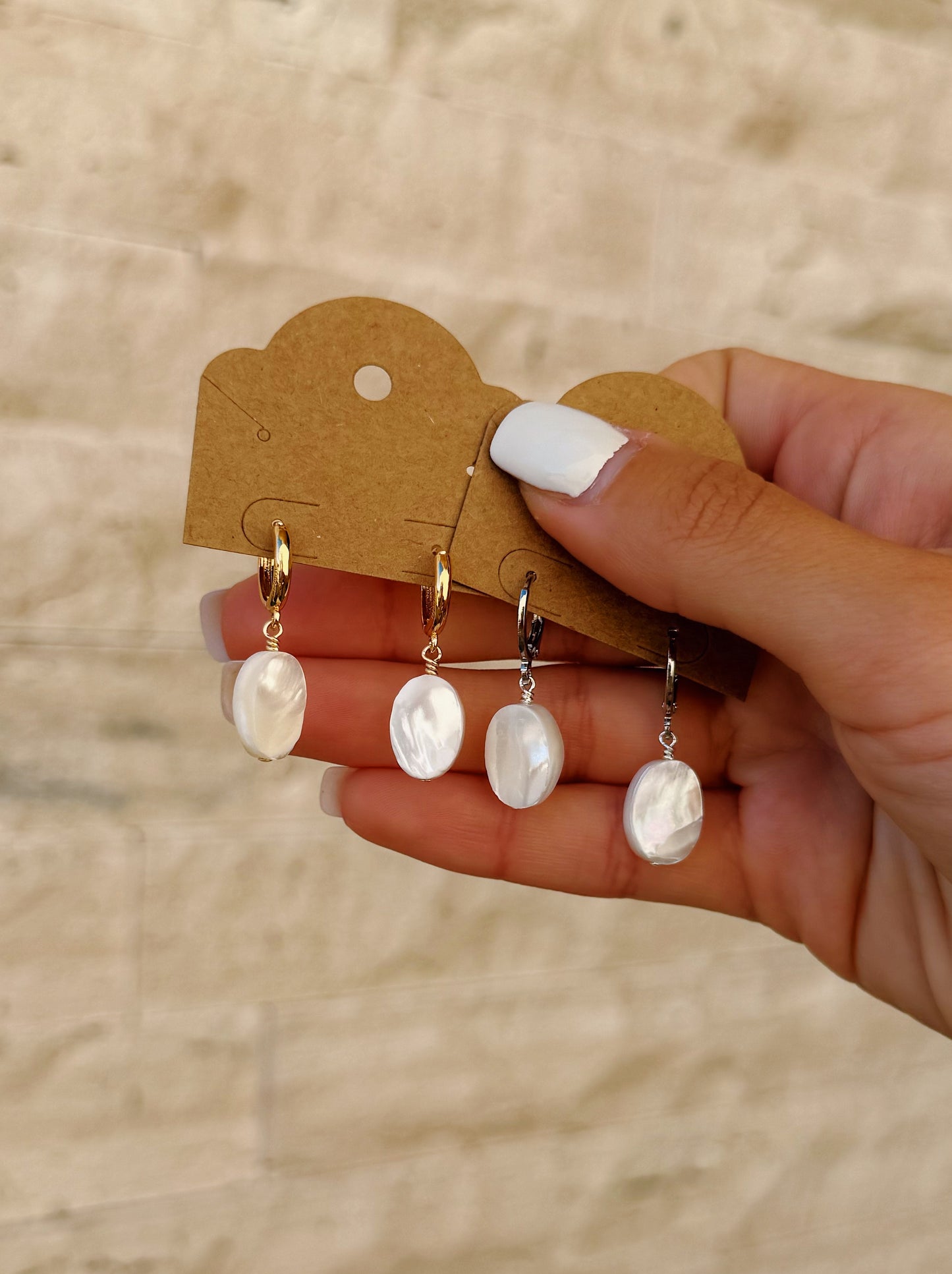 Gold Filled Oval Mother of Pearl Hoop Earrings