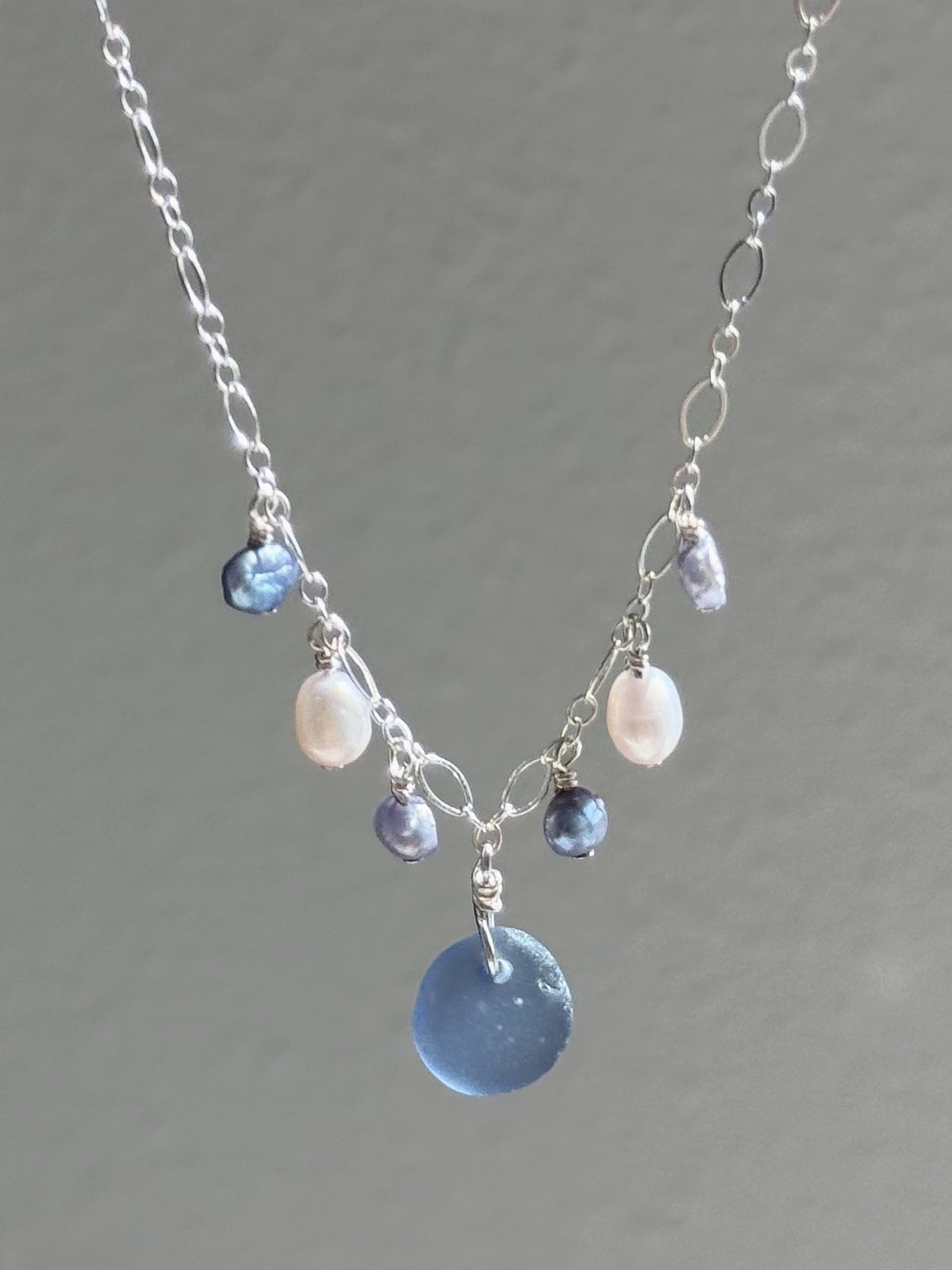 Sterling Silver Fancy RARE Purple Sea Glass Pearl Necklace