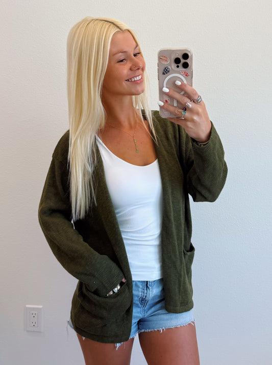 Double Pocket Open Cardigan