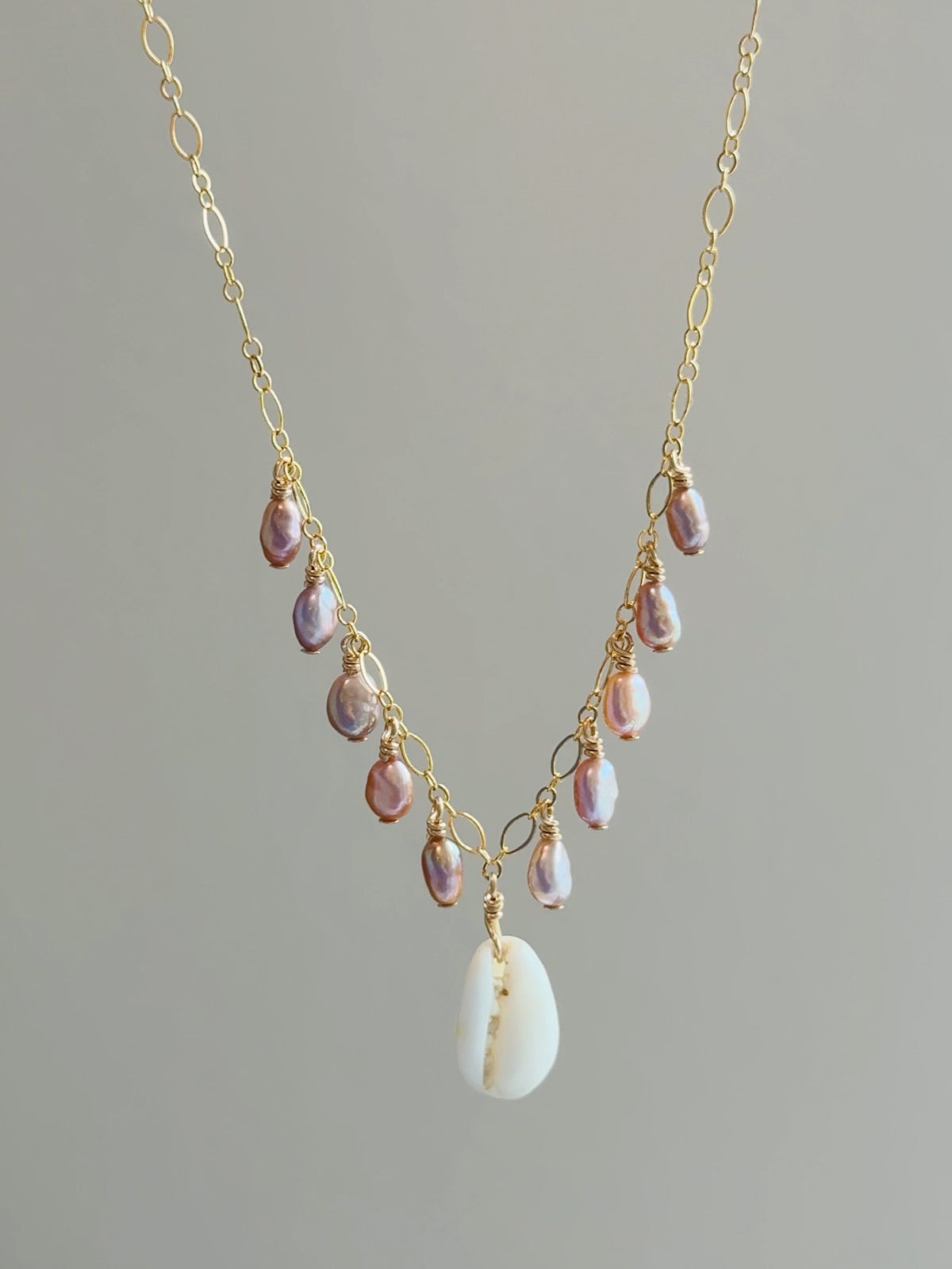 Gold Filled Mermaid Pearl Cowrie Shell Multi Necklace