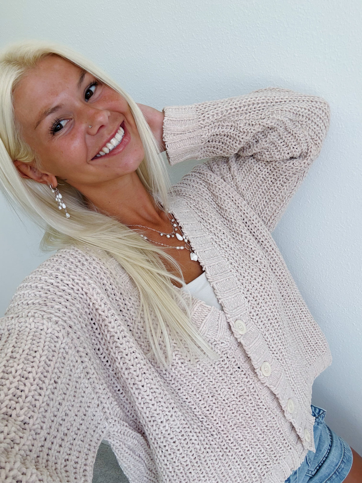 Chenille Cable Knit Button Down Cardigan Sweater