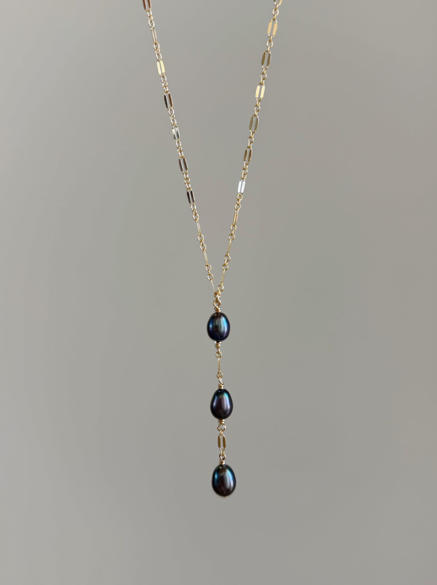 Gold Filled Sparkle Chain Tahitian Peacock Pearl Triple Drop Necklace