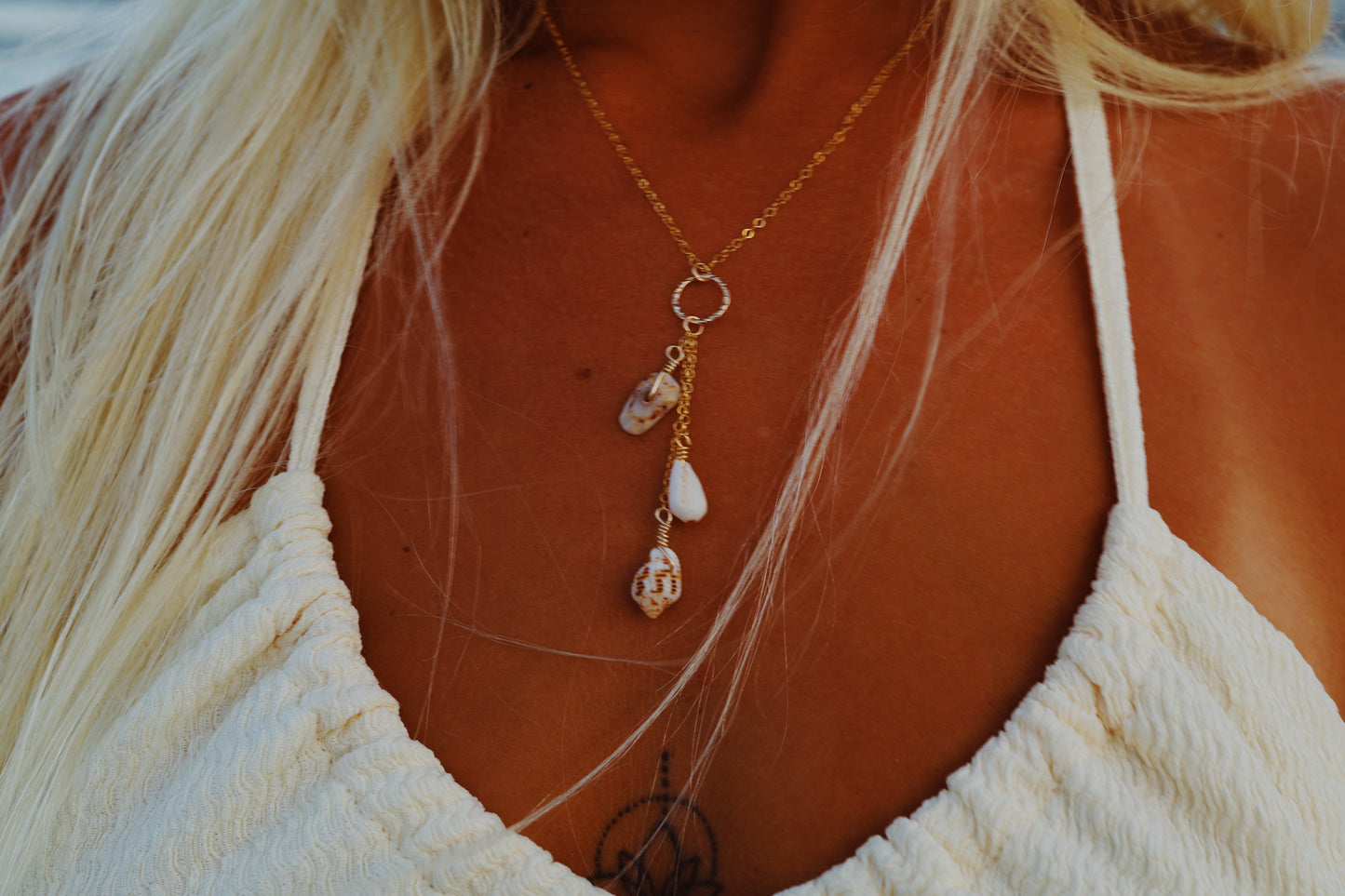 Gold Filled Cayman Shell Triple Drop Necklace