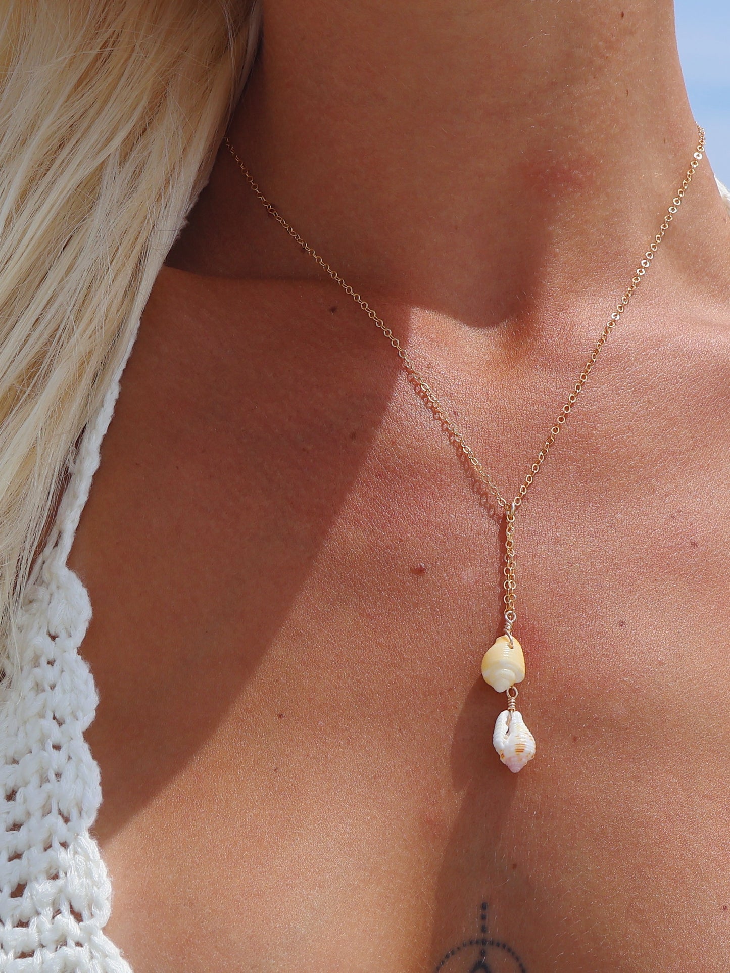 Gold Filled Cayman Shell Double Drop Necklace
