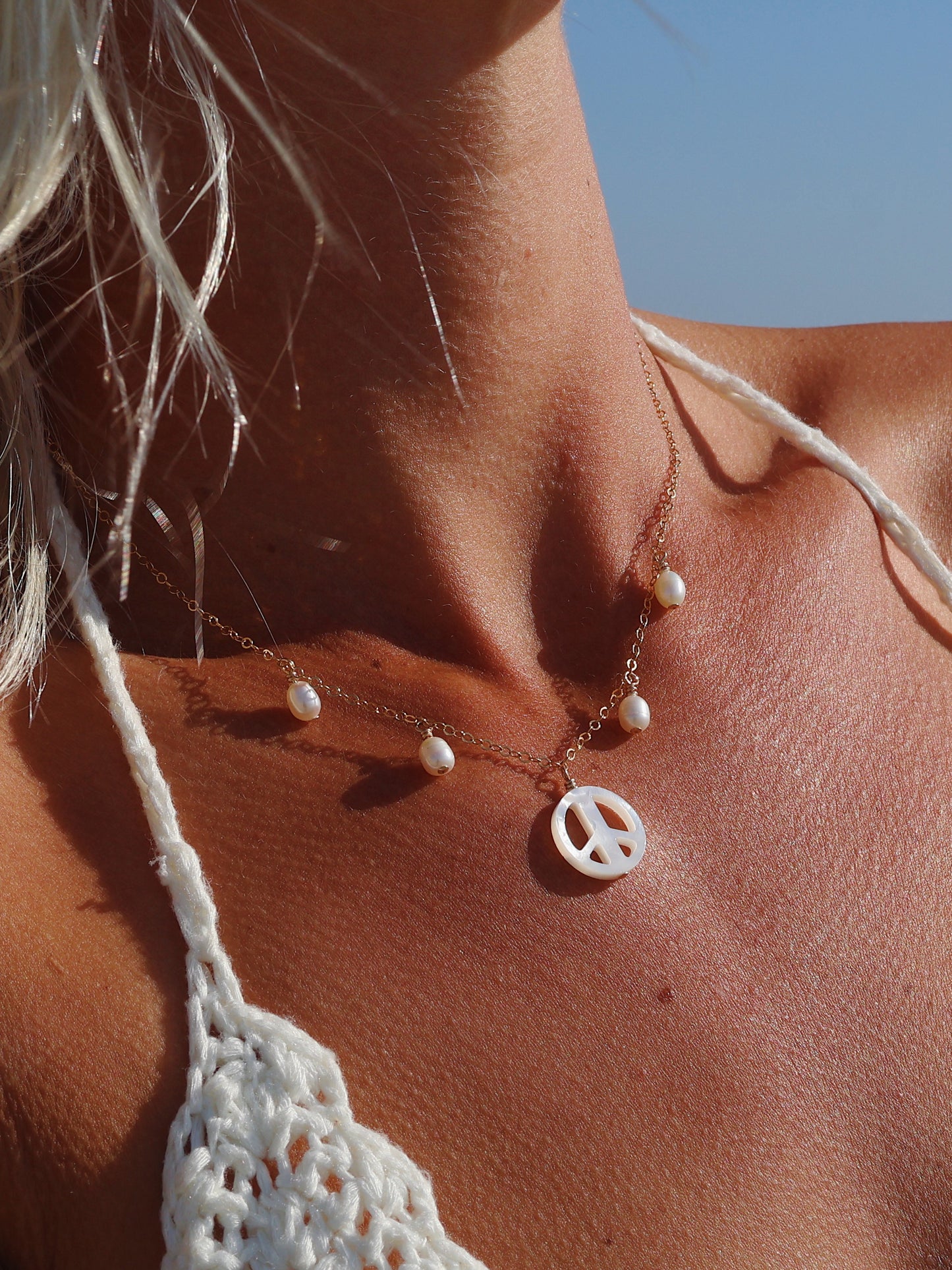 Gold Filled Mother of Pearl Peace Sign Multi Necklace
