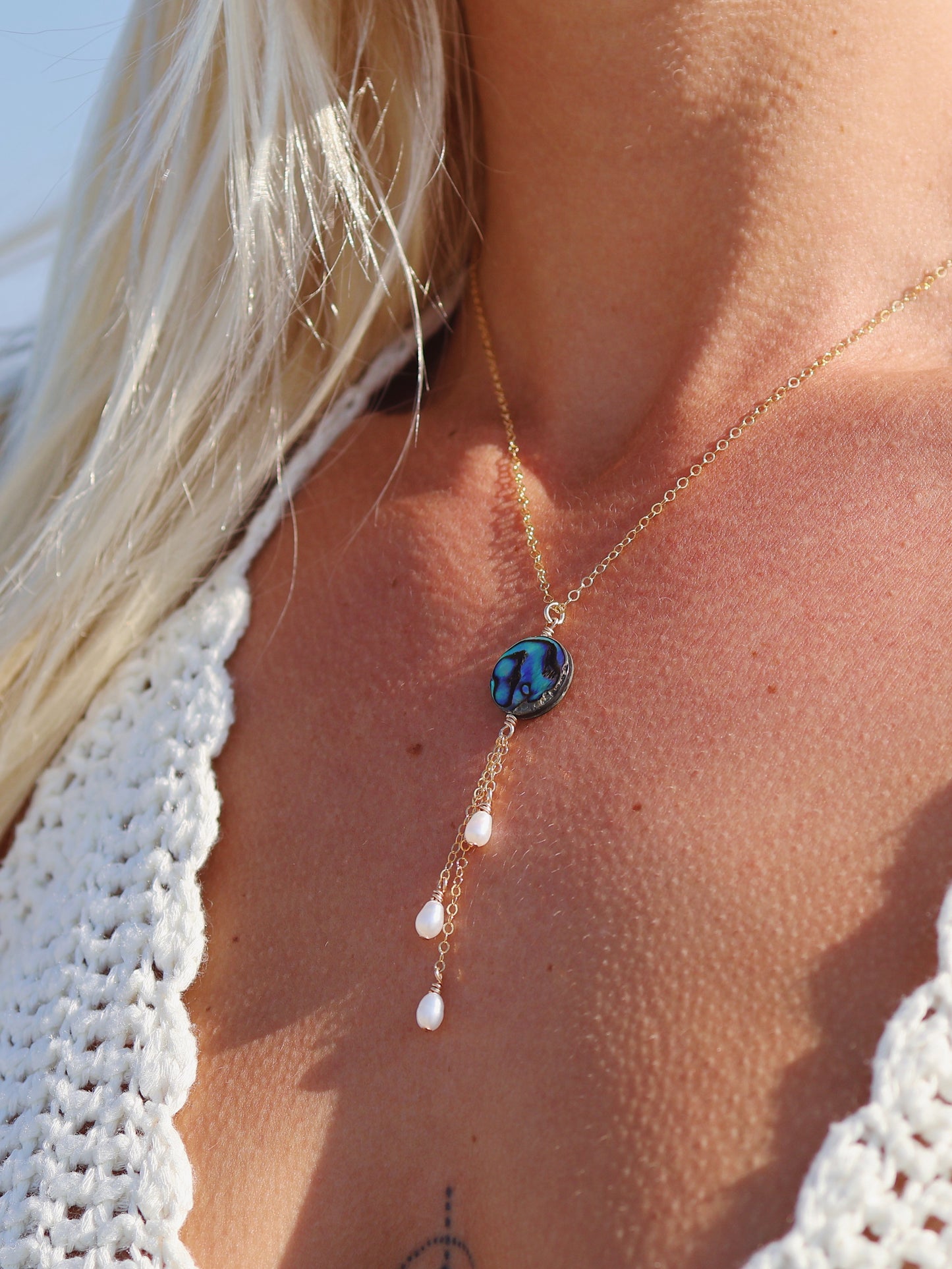 Gold Filled Abalone Pearl Triple Drop Necklace