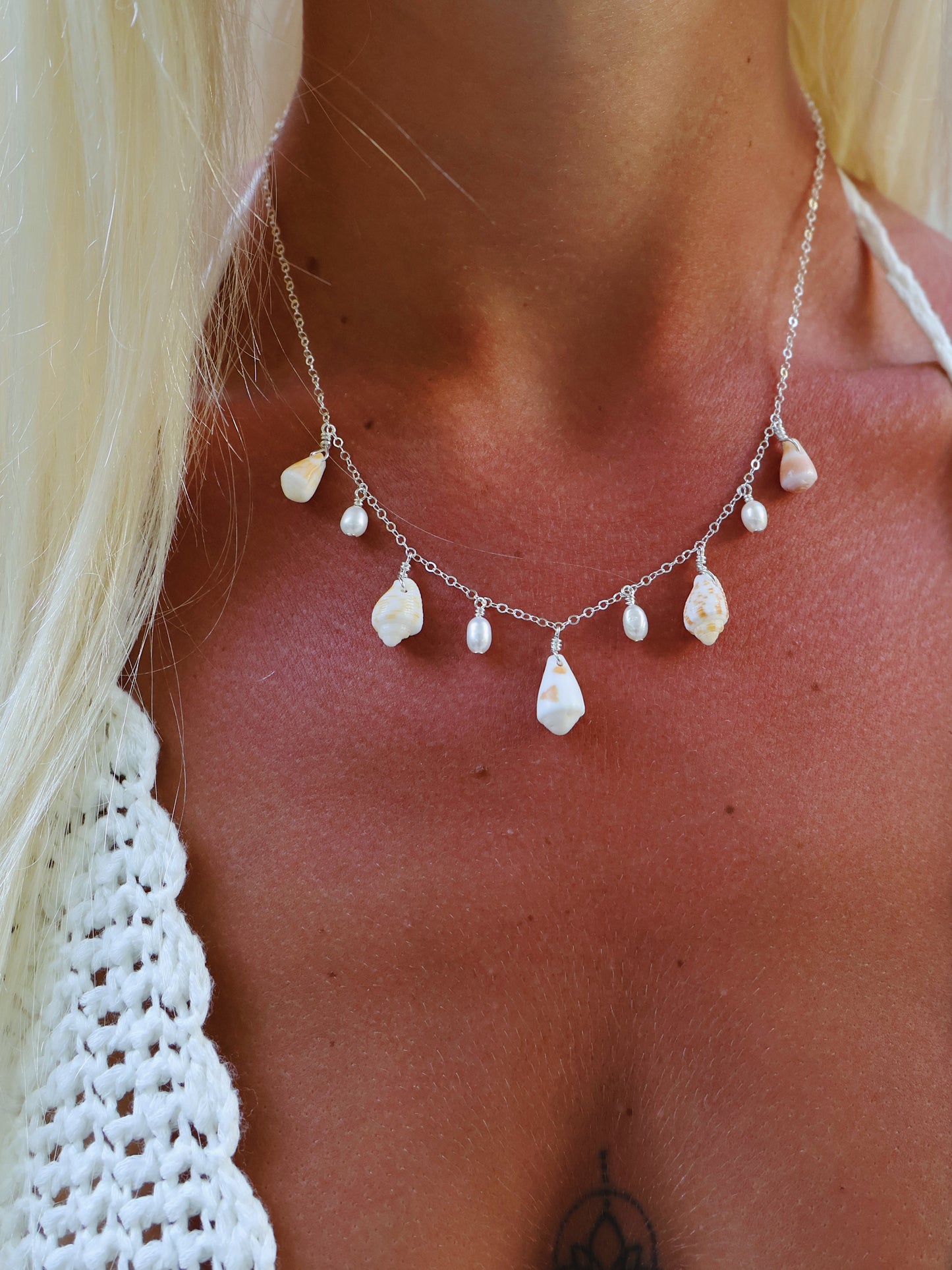 Sterling Silver Sunset Cone Shell Lover Baroque Pearl Multi Necklace
