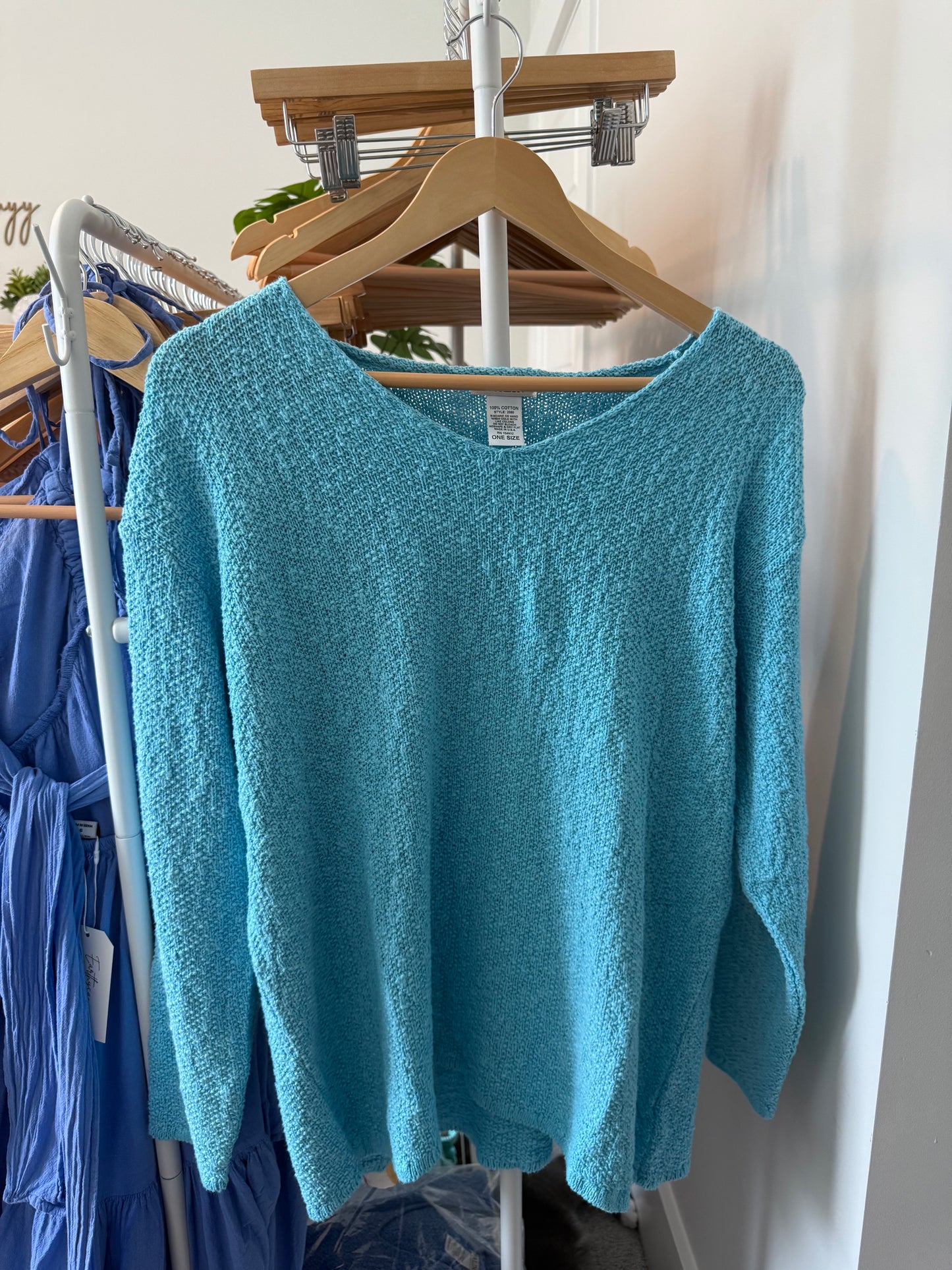 Turquoise V Neck Summer Sweater
