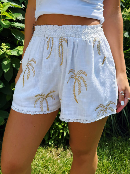 Embroidered Palm Tree Shorts
