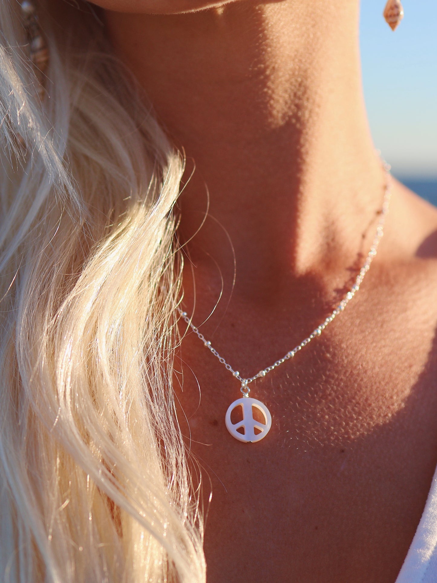 Sterling Silver Mother of Pearl Peace Necklace