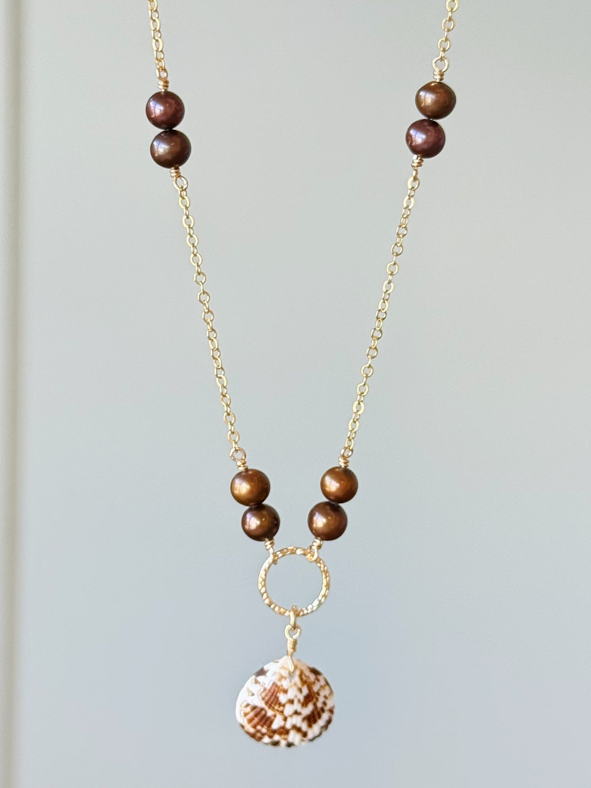 Gold Filled Brown Pearl Cayman Scallop Shell Necklace