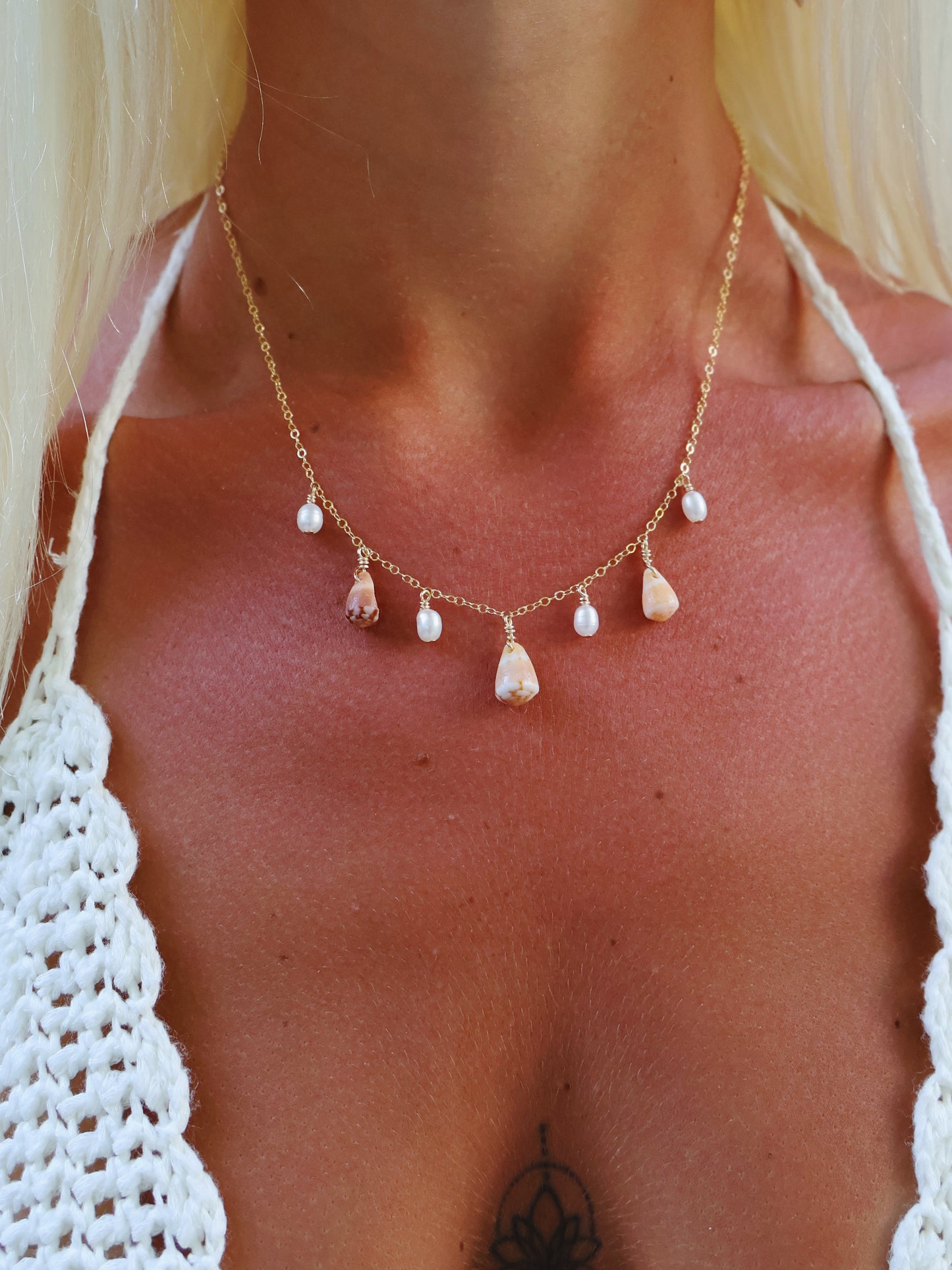 Gold Filled Cone Shell Baroque Pearl Multi Necklace