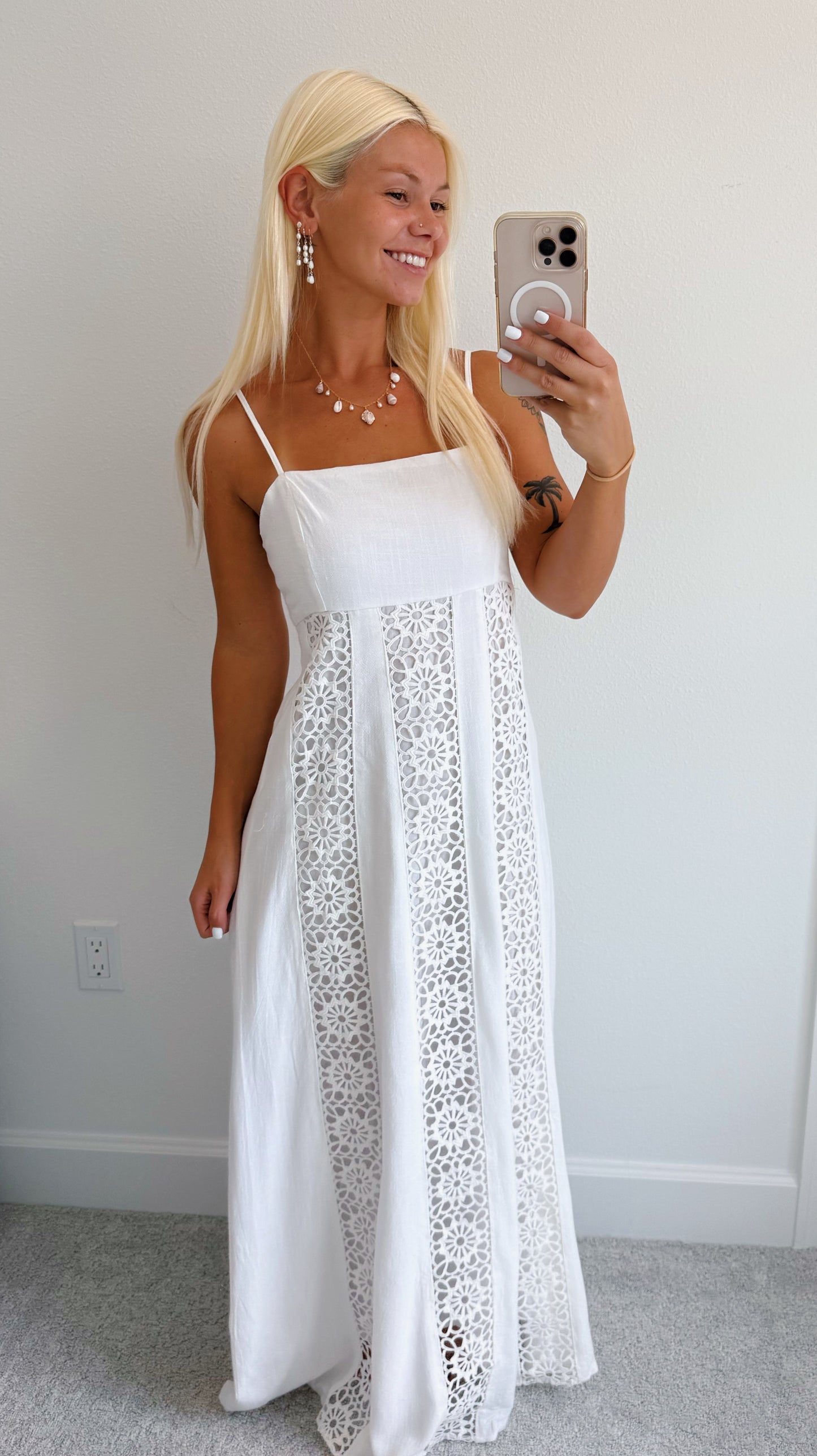 White Boho Crochet Maxi Dress