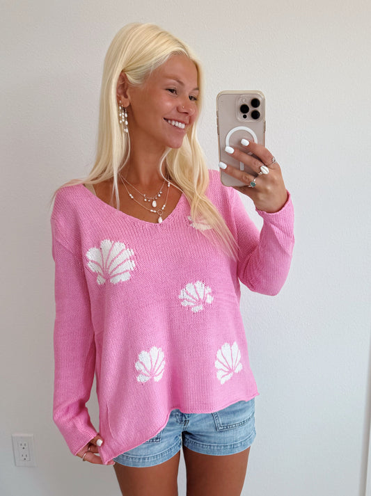Seashell Lightweight V Neck Sweater